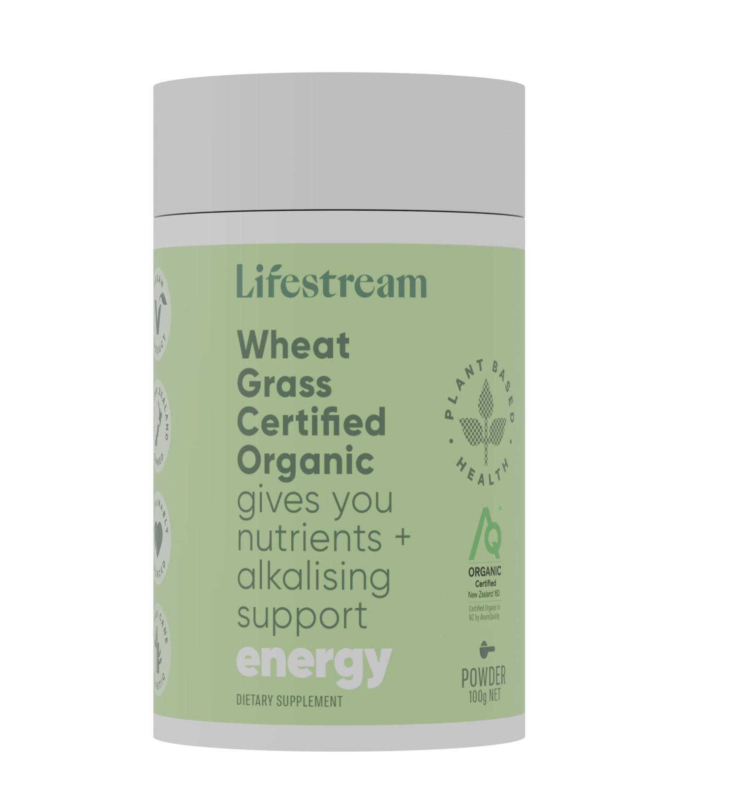  Lifestream Lifestream Certified Organic Wheat Grass Powder Green Alkalinizing Rich in Vitamins Minerals & Chlorophyll for Detox & Energy Support Vegan 100g - Buy Online on GoSupps.com