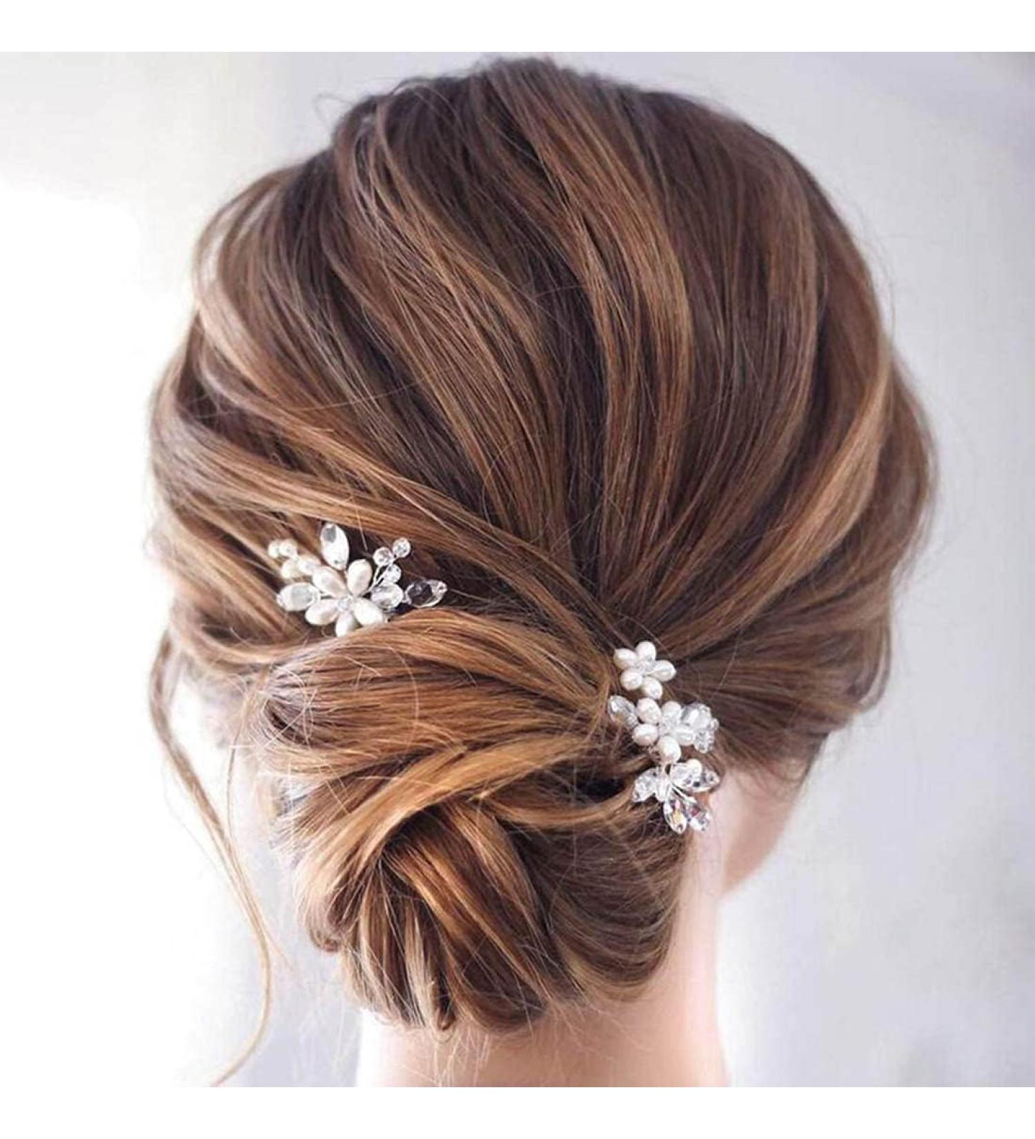 Clataly Bride Wedding Headdress Silver Rhinestone Hairpin Handmade Crystal Pearl Hair Clip Hair Piece U-Shaped Hairpins Hair Accessories - Buy Online on GoSupps.com