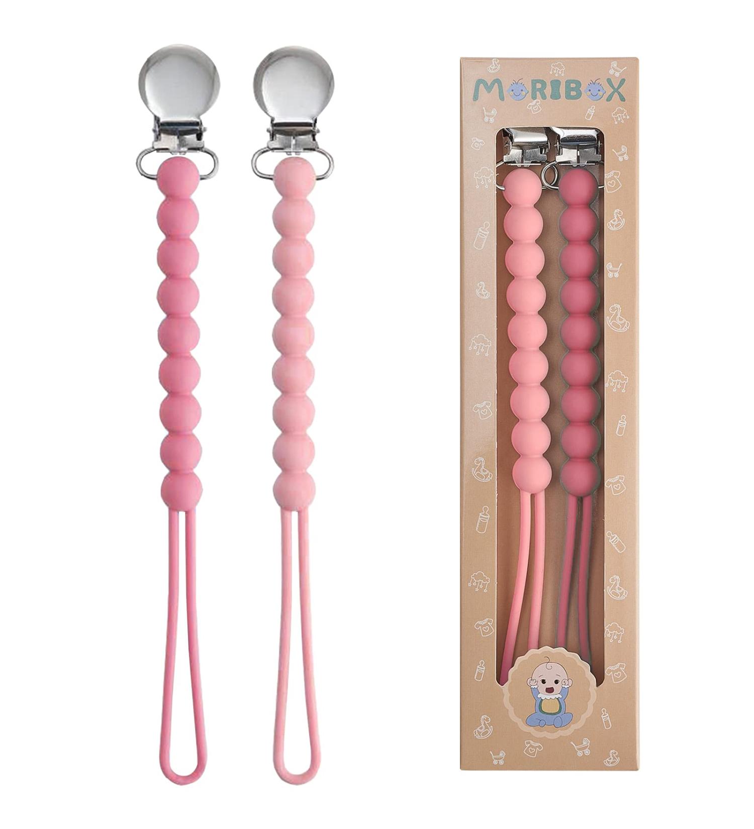 Pacifier Clips Baby Girls - MORIBOX Paci Clip 2 Pack R-Pink for Soothing Baby Binky Holder - Perfect Shower or Birthday Gift - Buy Online on GoSupps.com