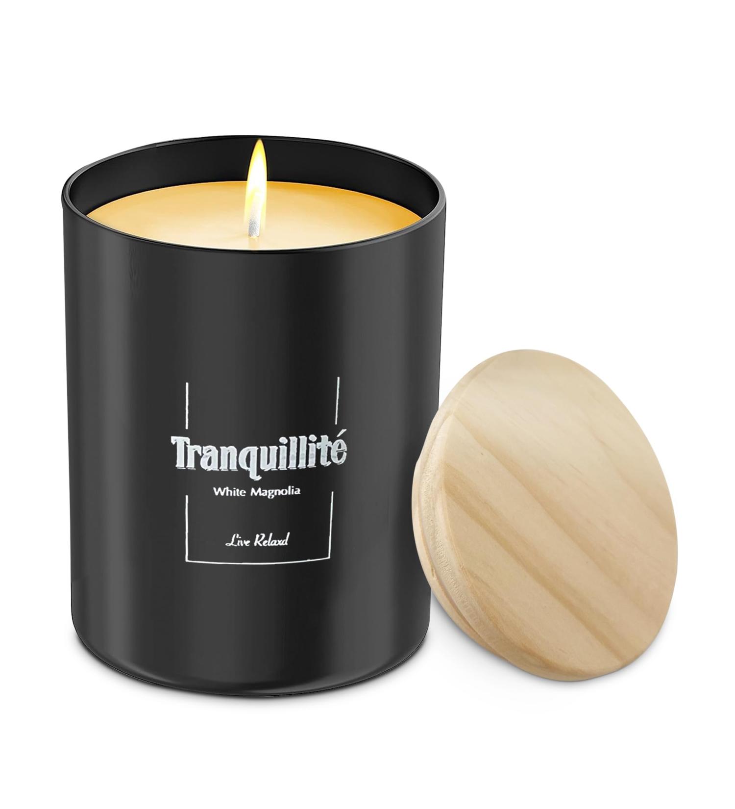Relaxd Premium White Magnolia Scented Soy Wax Candle - Tranquility Aromatherapy Essential Oil - Long Lasting Hand Poured Candle - Buy Online on GoSupps.com