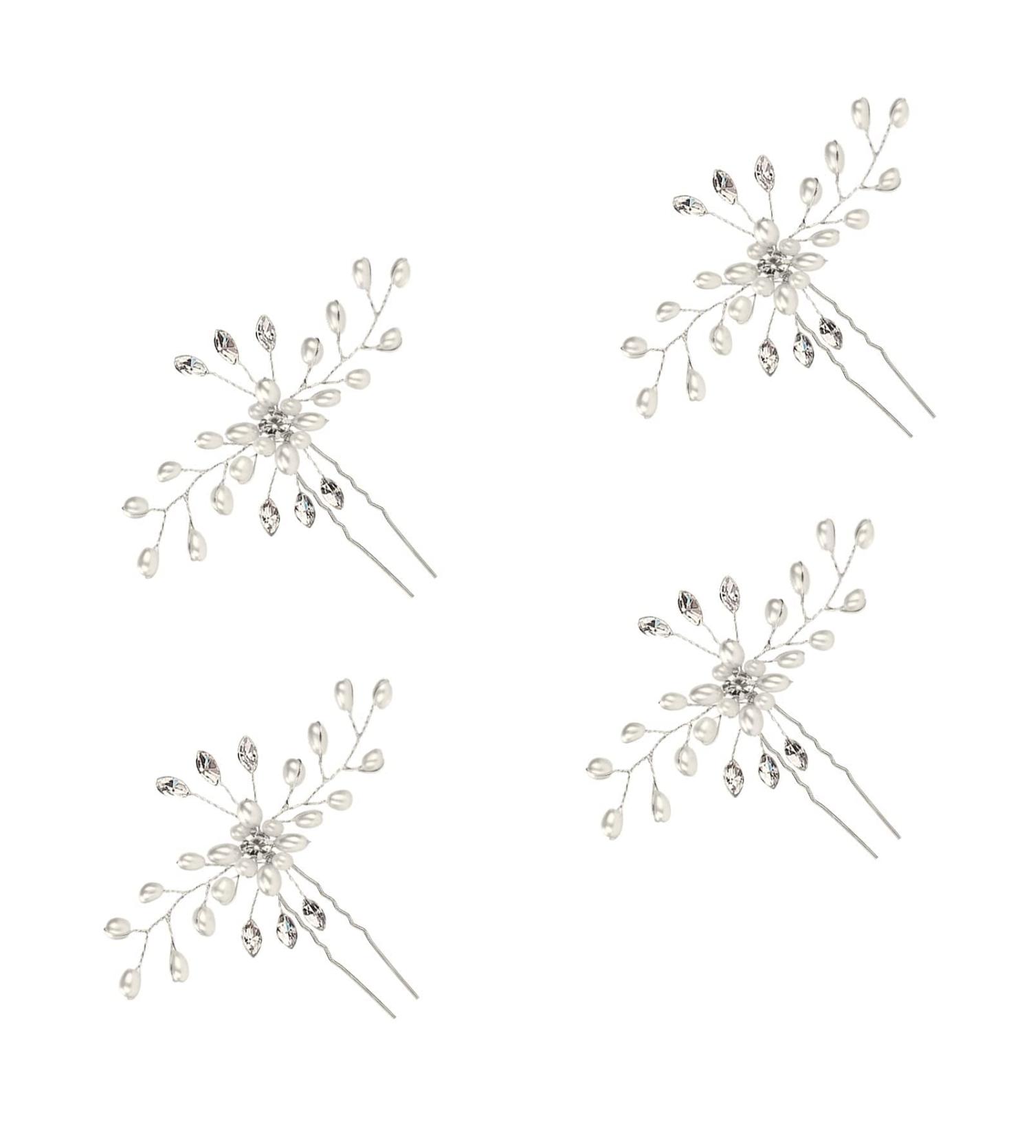Pearl Crystal Bridal Hair Pins - Elegant Flower Shape Wedding Hairpin Set for Brides and Bridesmaids - Buy Online on GoSupps.com