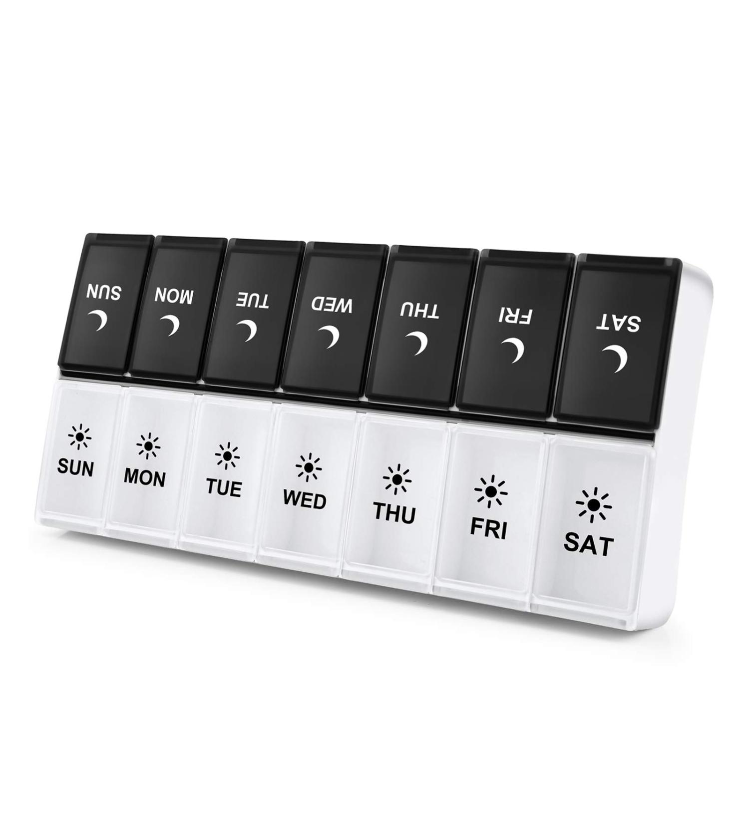 DANYING Large 2 Times a Day Weekly Pill Organizer - AM PM Pill Box for Day Night - 7 Day Vitamin Case Twice a Day, Black - Buy Online on GoSupps.com