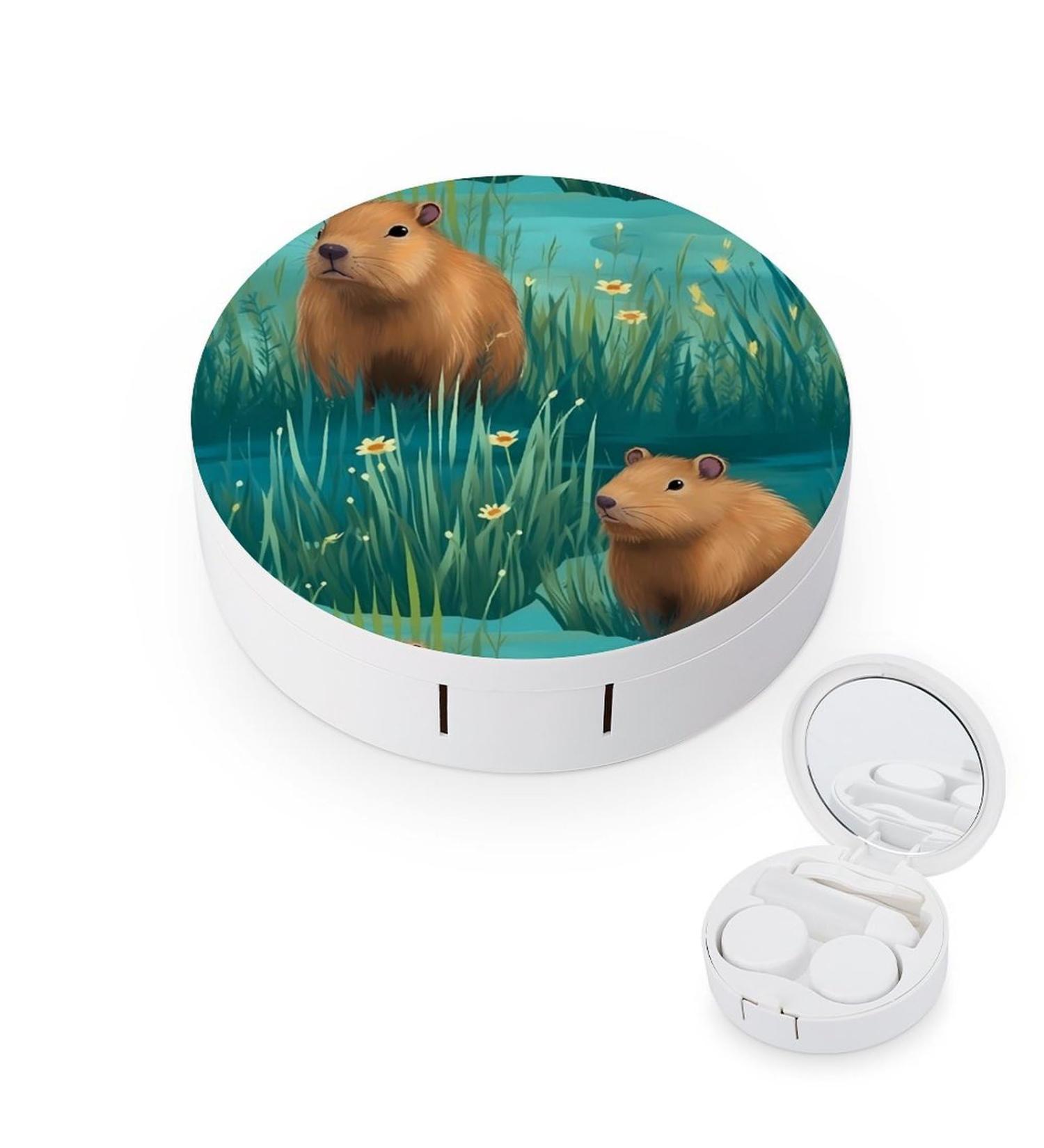 Capybara Contact Lens Case with Mirror | Cute Portable Eye Lens Box Travel Kit - Buy Online on GoSupps.com