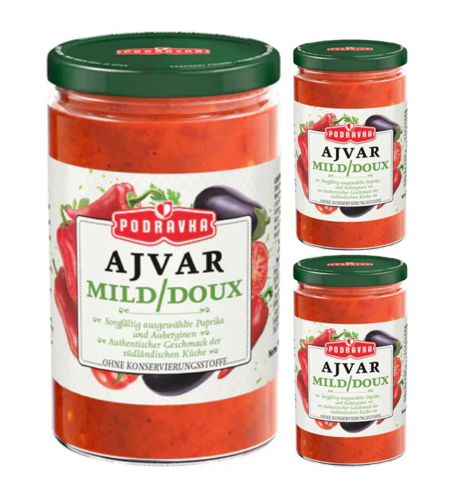 Ajvar Vegetable Sauce in Sweet Glass A delicious traditional accompaniment sauce 350 gx 3 pieces - Buy Online on GoSupps.com
