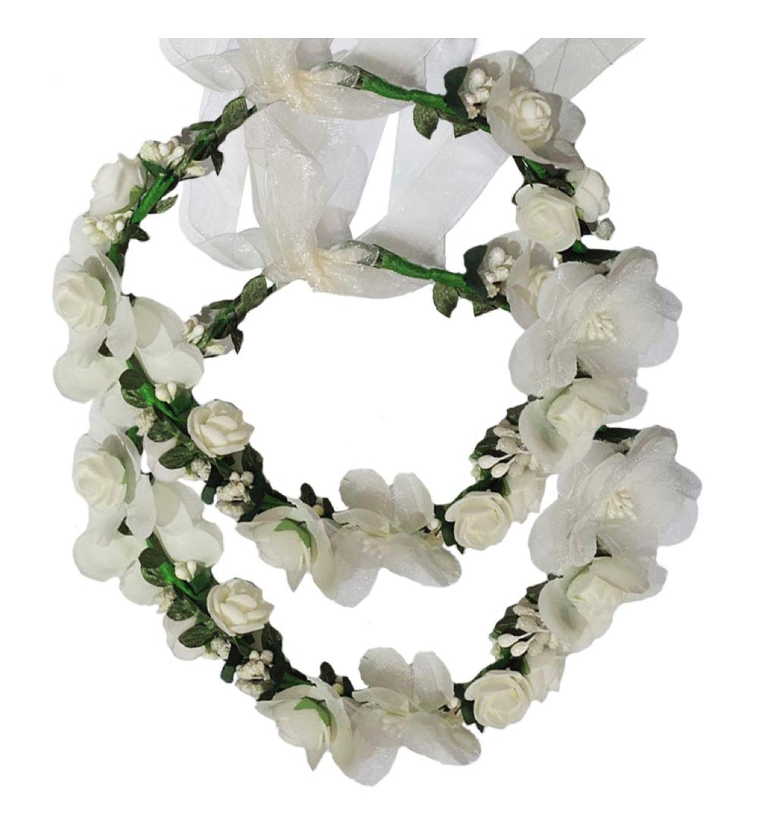 Flower Crown Headband Wreath Garland Hair Bands 2 Pack - Beige Tone - Wedding Bridal Hair Accessories for Women - Buy Online on GoSupps.com