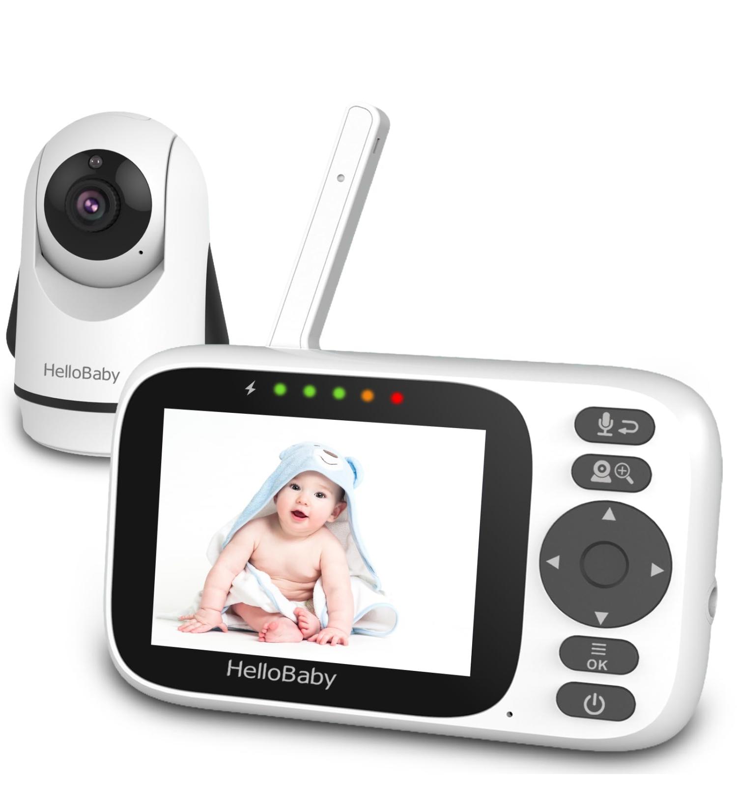 HelloBaby Video Baby Monitor with Camera and Audio | Night Vision | Pan 355 & Tilt 120 | IPS HD Display | 2-Way Audio | VOX Mode | 8 Languages & Lullabies | HB6339 - Buy Online on GoSupps.com
