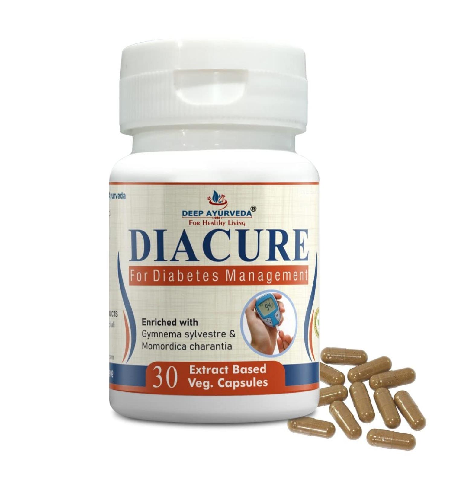 Diacure Herbal Capsules for Diabetes Management & Complications | 30 Vegan Capsules - Buy Online on GoSupps.com