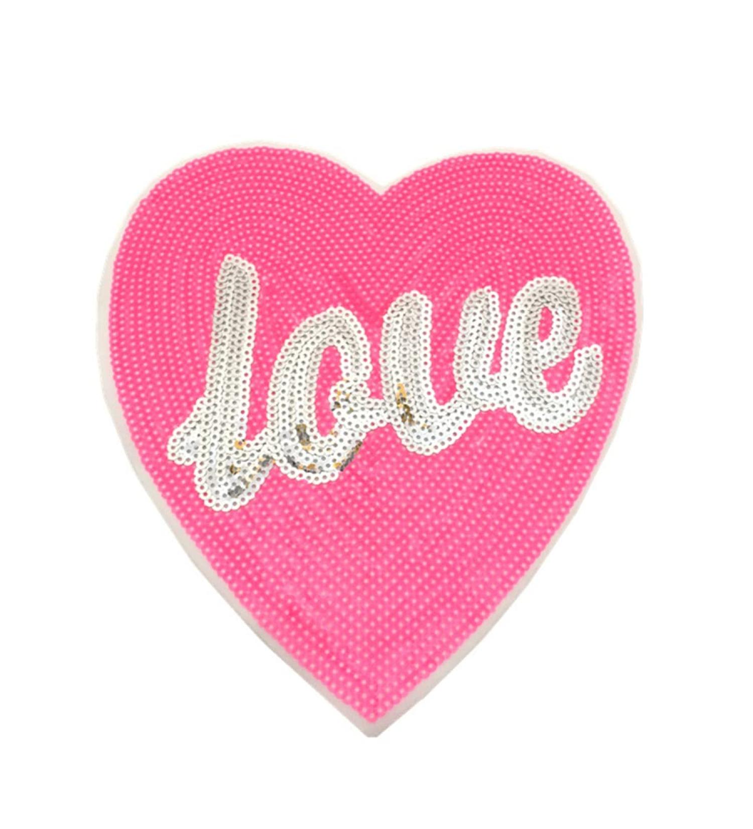 Pink Heart Shaped Sequin Embroidered Sew-On Applique for Clothes and Accessories - Buy Online on GoSupps.com