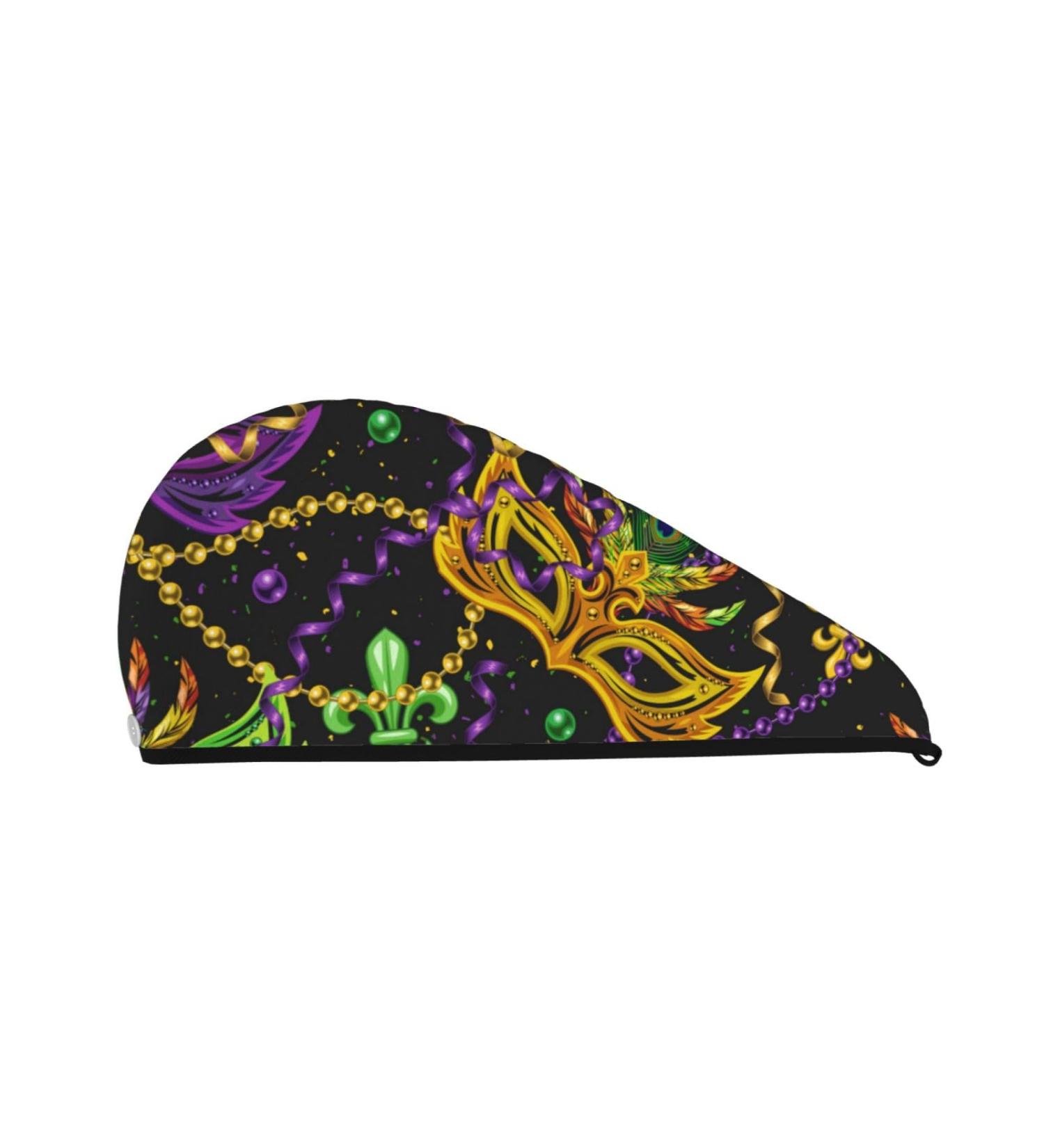 Microfiber Hair Drying Cap - Quick Dry Towel for Curly Long & Thick Hair | Mardi Gras Absorbent Hair Wrap with Button - Buy Online on GoSupps.com