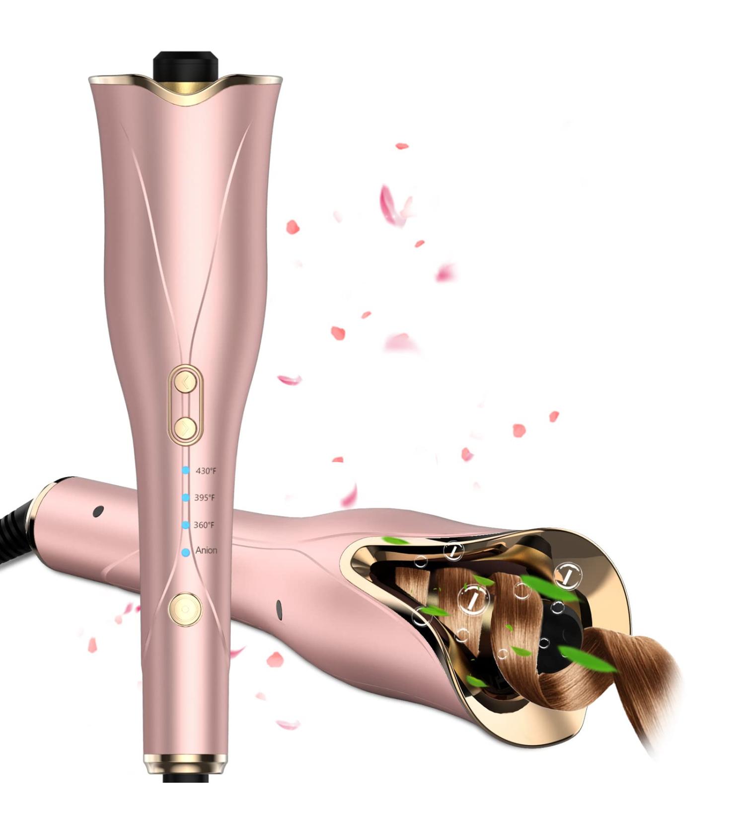 Auto Hair Curler - Automatic Curling Iron Wand with Rotating Barrel 4 Temps & 3 Timer Settings - Dual Voltage Fast Heating Gold - Buy Online on GoSupps.com