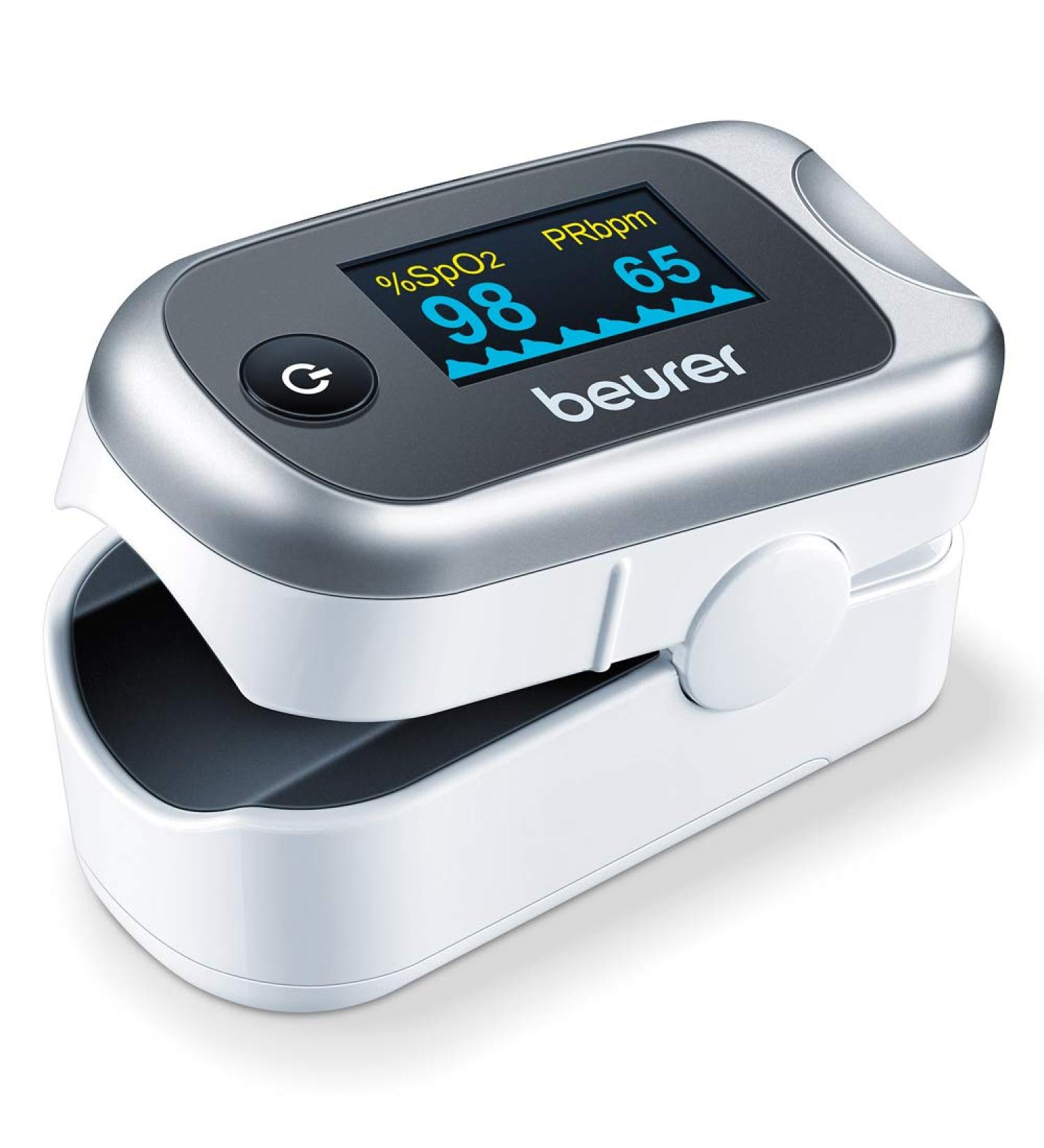 Beurer PO40 Pulse Oximeter | Measures Heart Rate, Oxygen Saturation & Perfusion Index | Ideal for Medical Conditions & High-Altitude Sports | Grey - Buy Online on GoSupps.com