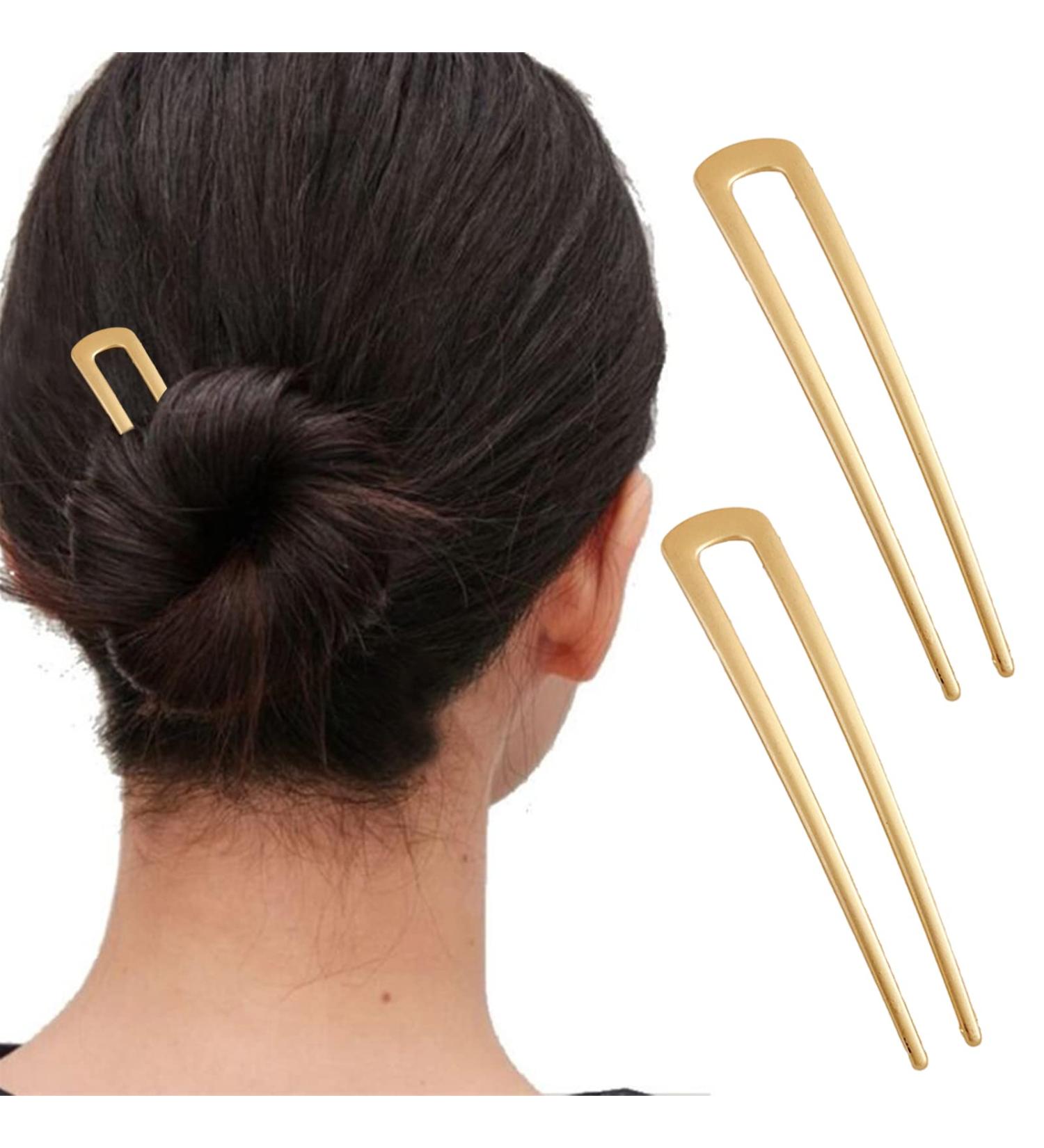 2Pcs Gold U-Shaped Hair Pins Set - Stylish & Durable Vintage Hair Sticks for Elegant Hairstyles - Secure & Easy to Use - Ideal for Fine or Thick Hair - Buy Online on GoSupps.com