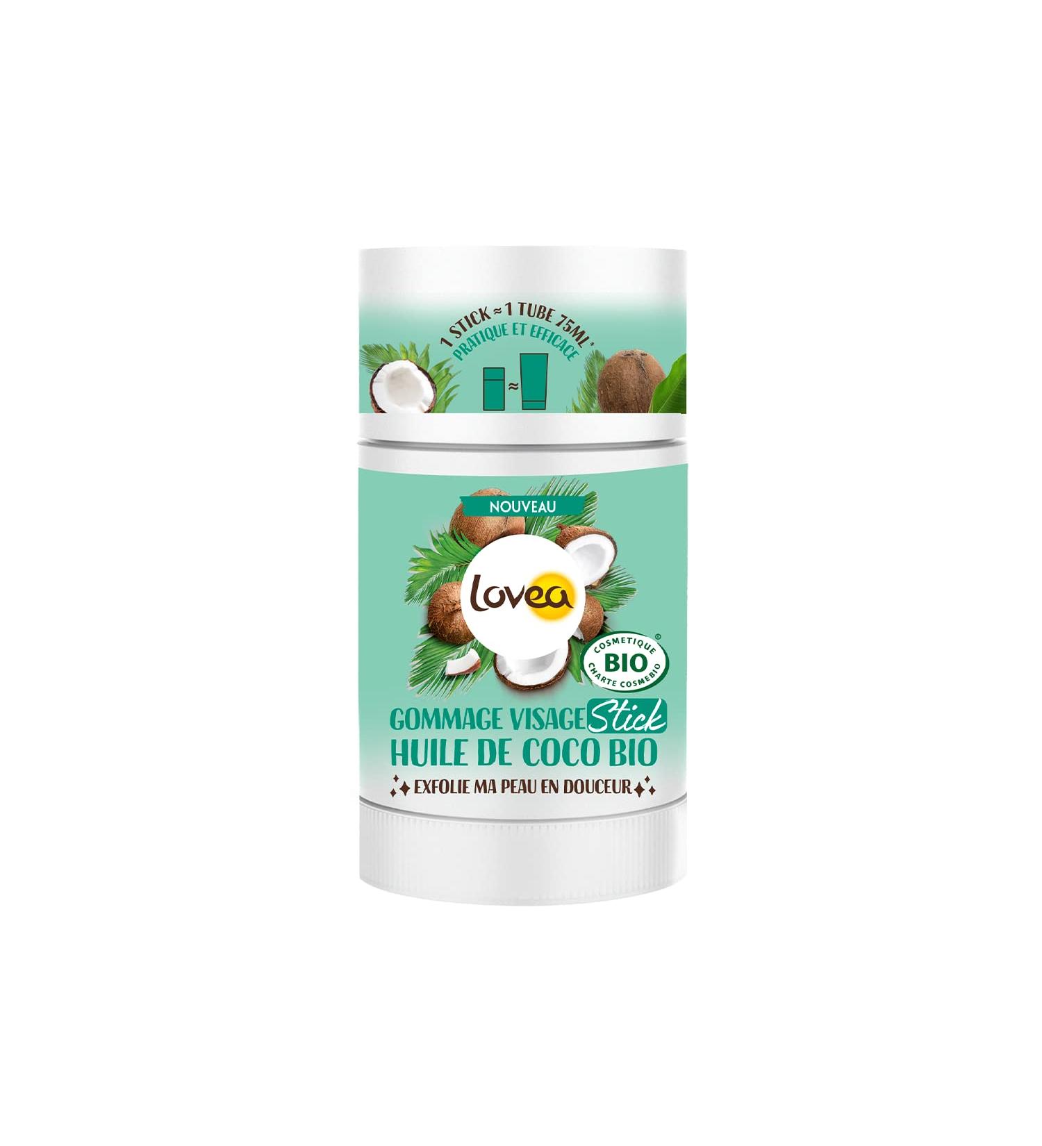 LOVEA - Facial Scrub Stick - Organic Coconut Oil - Gently Exfoliates Smoothes & Softens - All Skin Types - 100% Natural - Vegan - Certified Organic - Made in France - 40 g - Buy Online on GoSupps.com