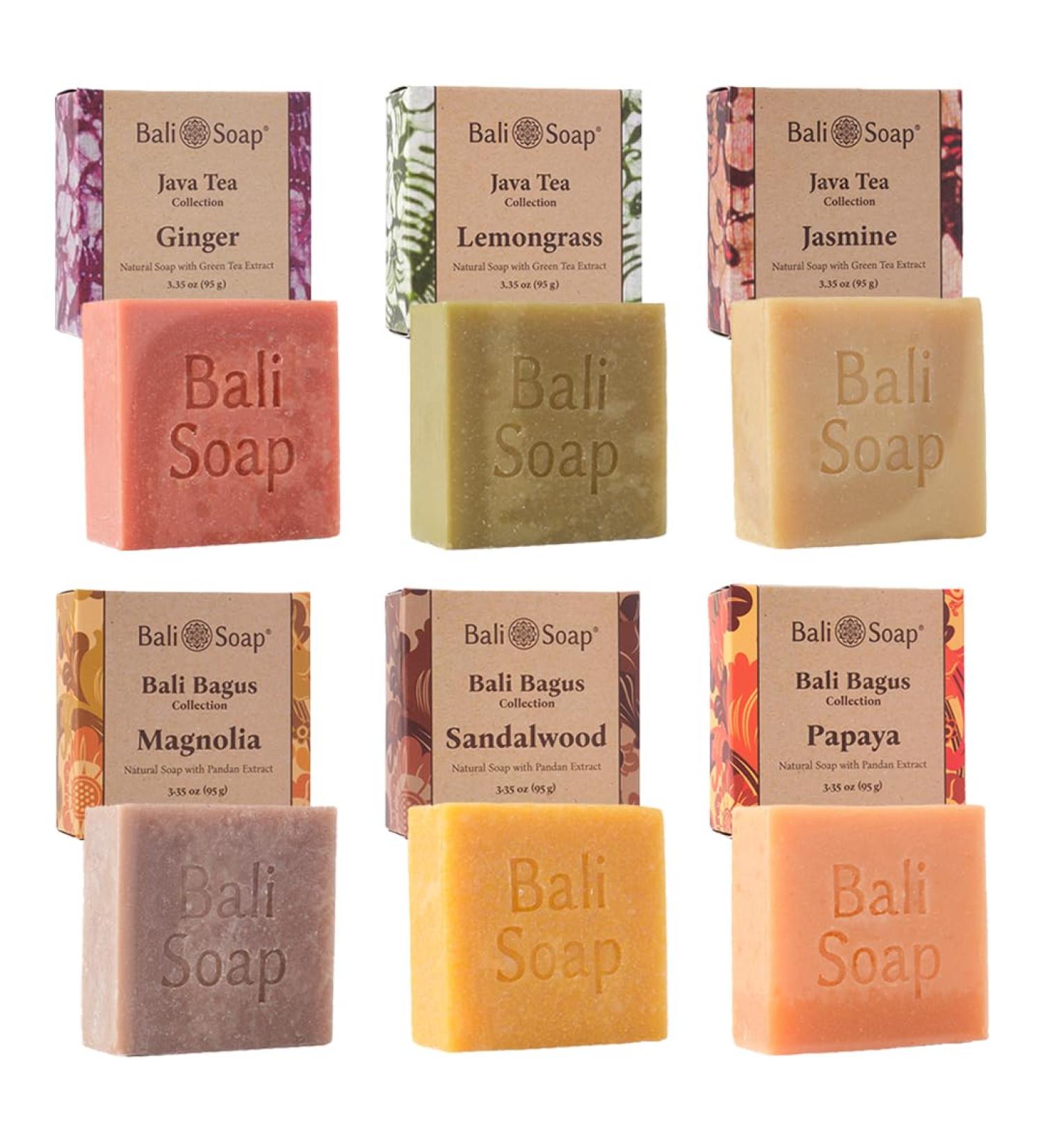 Shop Bali Soap Batik Gift Set - 6 Vegan Handmade Natural Moisturizing Soaps | Jasmine Lemongrass Ginger Magnolia Papaya Sandalwood | 3.5 Oz Each - Perfect Face & Body Care - Buy Online on GoSupps.com