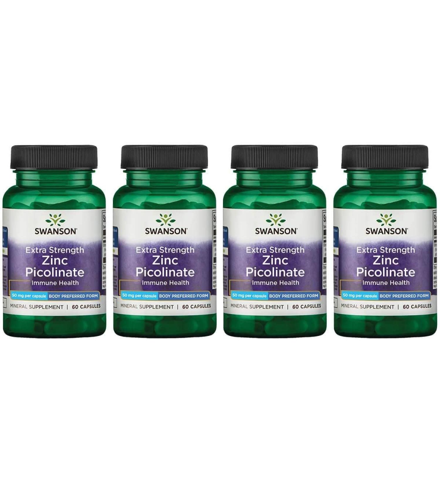 Swanson Extra Strength Zinc Picolinate 50mg 60 Caps - 4 Pack | Highly Absorbable Body Preferred Form - Buy Online on GoSupps.com