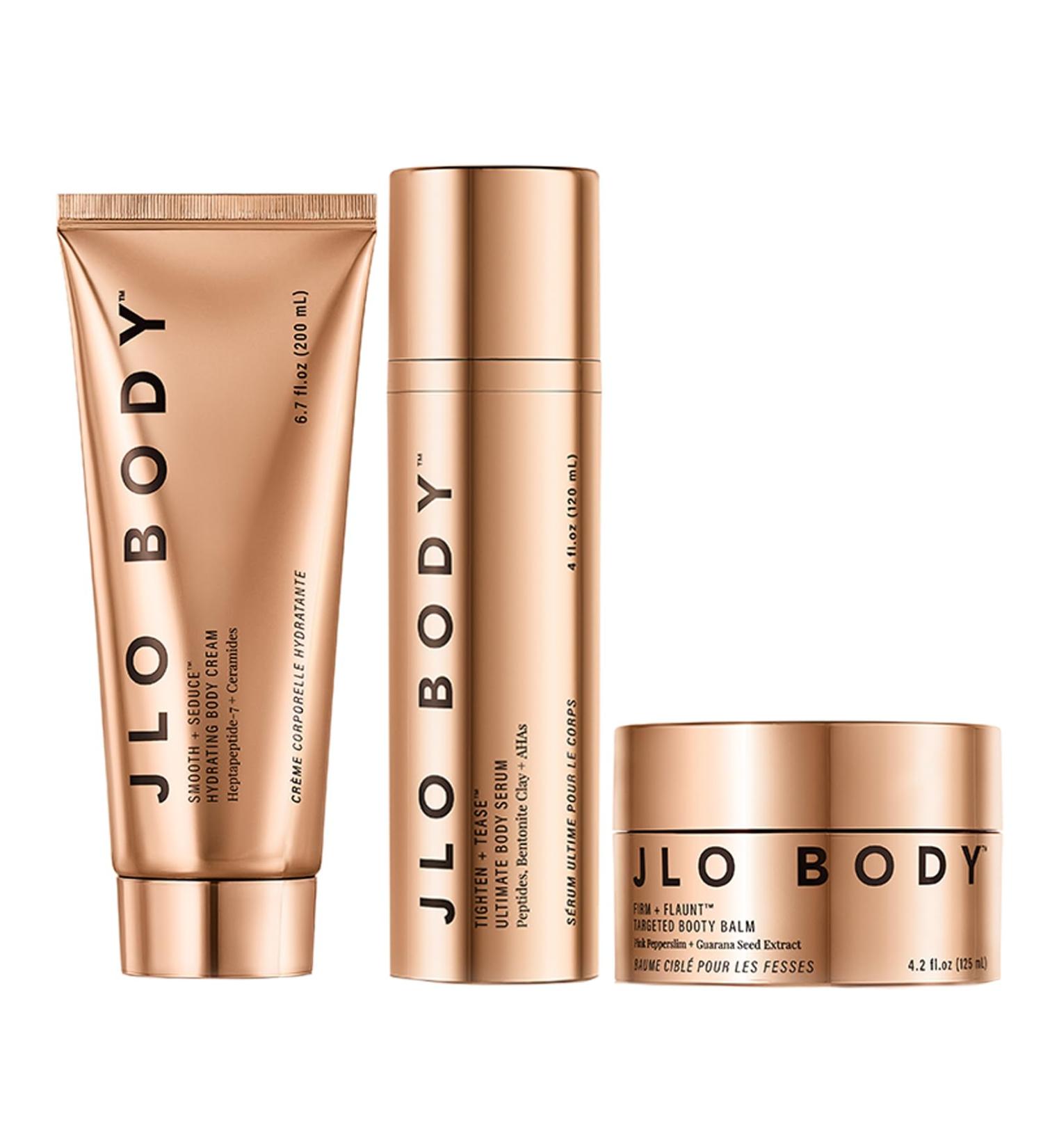 JLO BEAUTY Ultimate Body Trio | Booty Balm Body Serum & Cream - Brightens & Firms for Smooth Skin | International Shipping Available - Buy Online on GoSupps.com