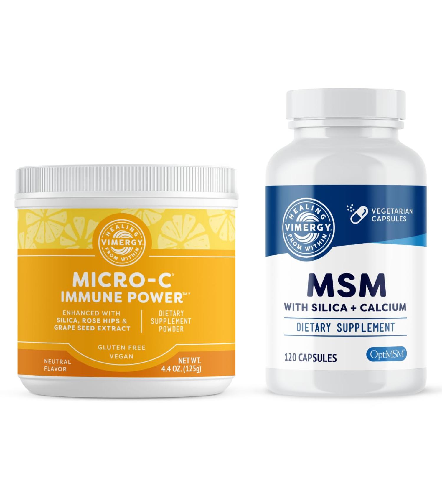 Vimergy Skin Potion Kit Micro-C Immune Power(TM) (125g) and MSM (120 Capsules) Skin Hair & Nail Support + Collagen + Immunity Vegan Paleo Gluten-Free Kosher Pure Potent Daily Supplements - Buy Online on GoSupps.com