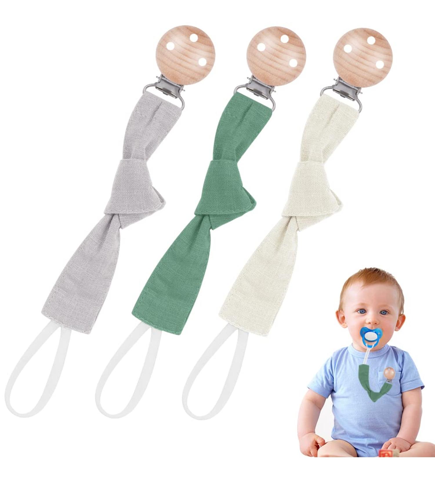 Vicloon Baby Dummy Clips 3 Pcs - BPA Free Soother Pacifier Chain Holder Clips for Boys and Girls - Teether Toy or Soothie - Green/Gray/Beige - Buy Online on GoSupps.com