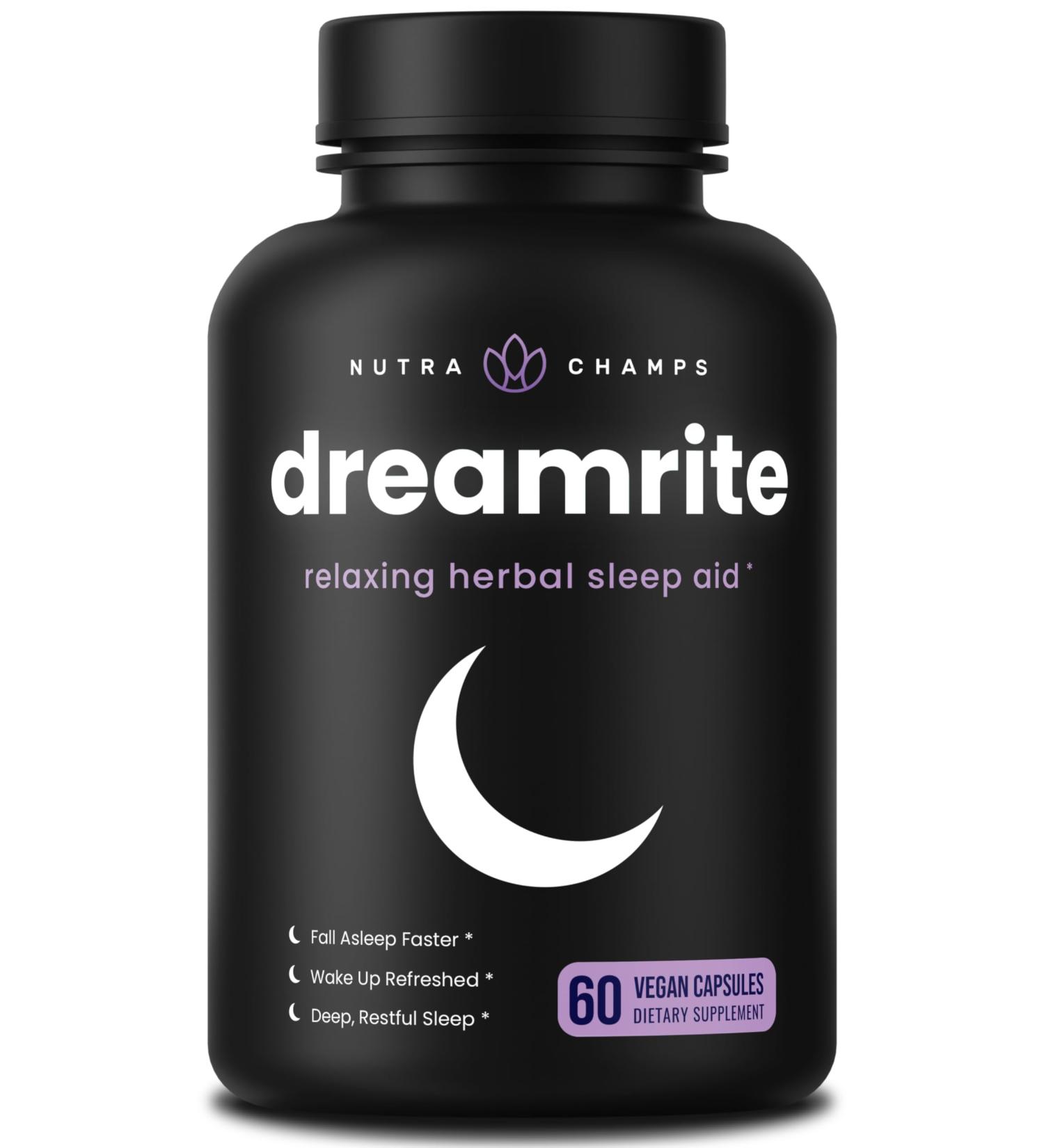 NutraChamps 10-in-1 Natural Sleep Aids for Adults - Melatonin Lemon Balm 1000mg Chamomile 400mg Valerian Root 600mg L Theanine L Tryptophan GABA Magnesium Sleep Aid - Buy Online on GoSupps.com