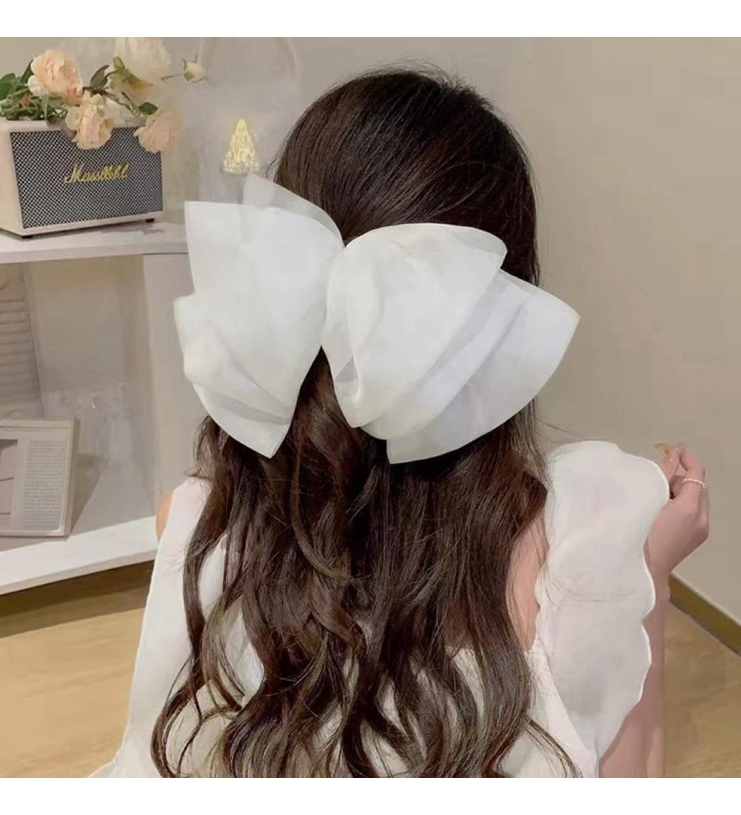 SHTGOI Women's Hair Bows Clip Chiffon Tulle Bows Hair Clips Bow Hair Clip Plain Hair Pins Vintage Elegant French Barrettes Hair Styling Accessories White - Buy Online on GoSupps.com