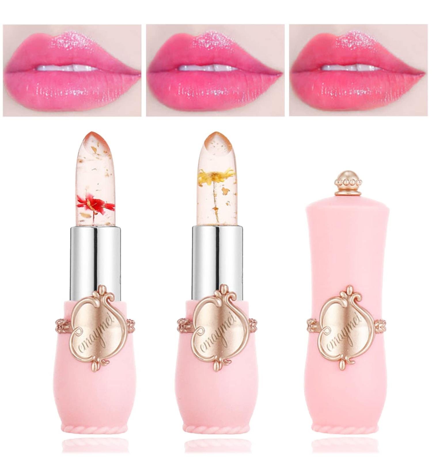 2Pcs Clear Crystal Flower Jelly Lipstick PH Magic Temperature Color Changing Lipstick Lip Gloss Long Wear Nutritious Tinted Lip Balm Moisturizing Lip Stick Makeup Set (Set B) - Buy Online on GoSupps.com