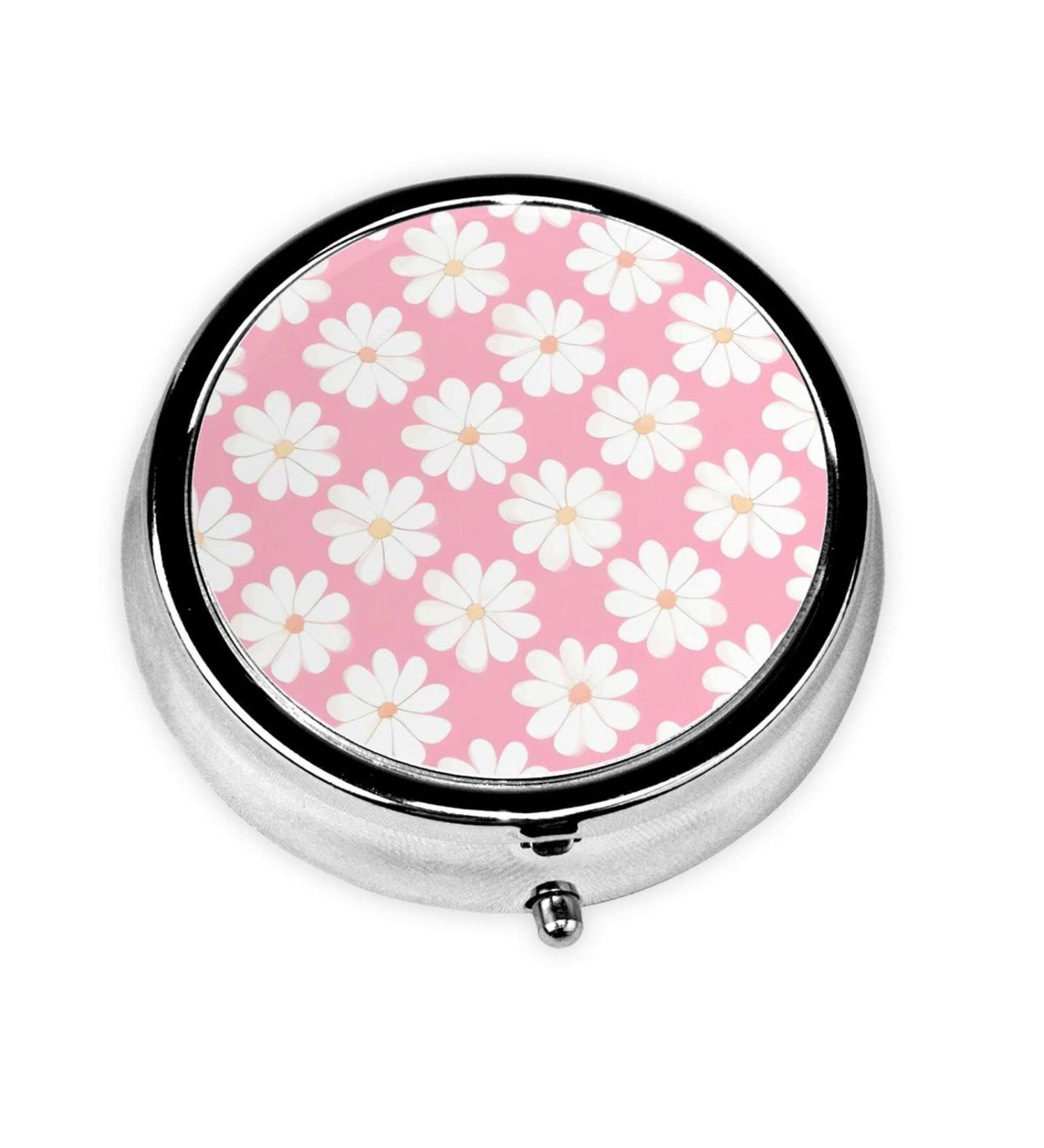 Camellia Pattern Round Pill Box - 3 Compartment Portable Travel Organizer for Pills - Buy Online on GoSupps.com