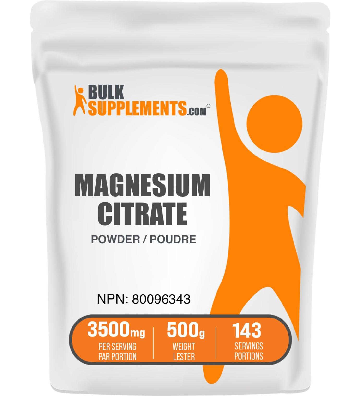 BulkSupplements.com Magnesium Citrate Powder - Magnesium Supplement Magnesium 400mg Pure Magnesium Citrate - Gluten Free 3500mg per Serving 500g (1.1 lbs) (Pack of 1) - Buy Online on GoSupps.com