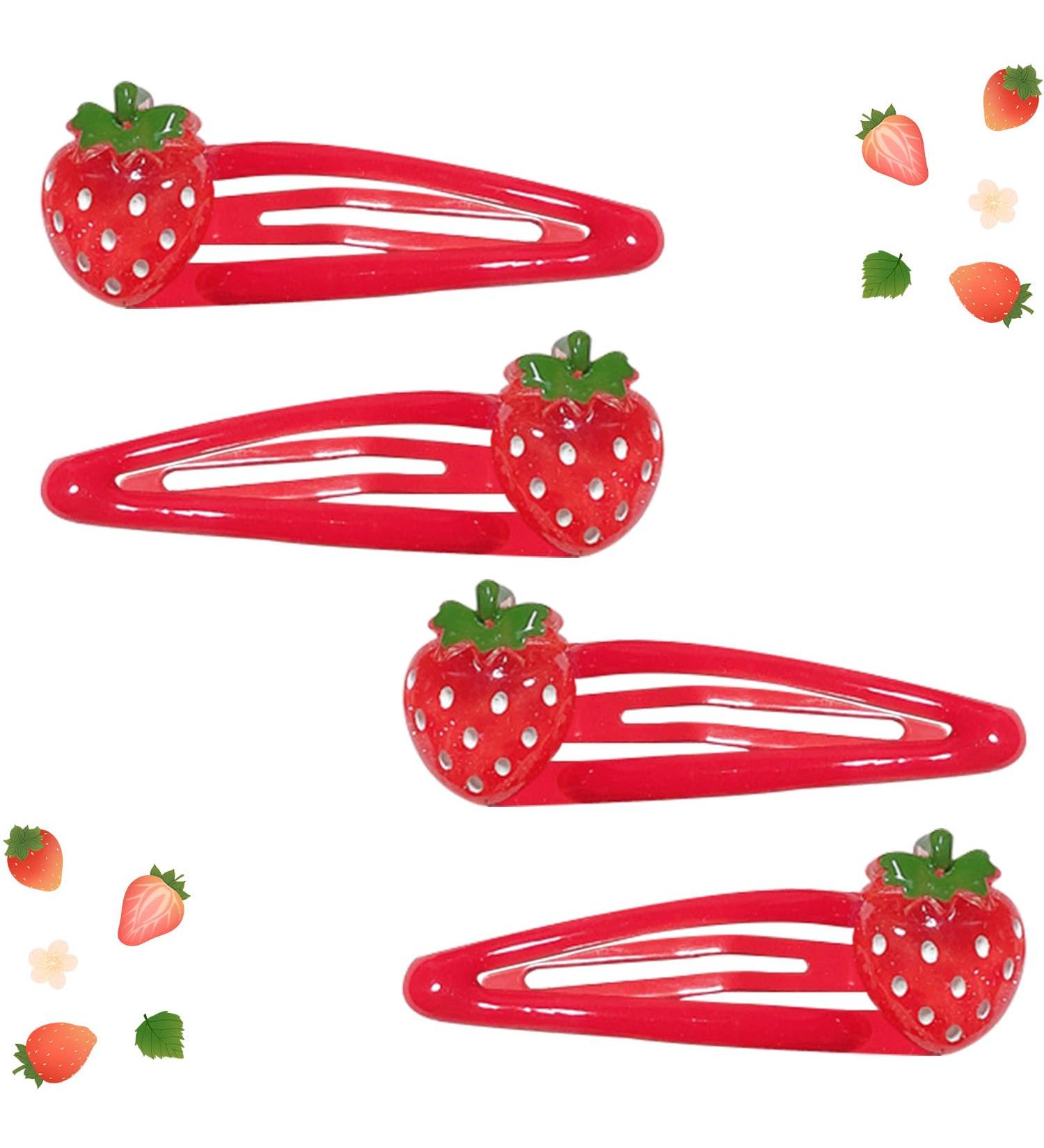 Miaija 4 Pieces Strawberry Hair Clips Cute Fruit Hairpin Sweet Bangs Hair Barrettes Red Strawberry Hair Accessories for Kids Girls Women - Buy Online on GoSupps.com