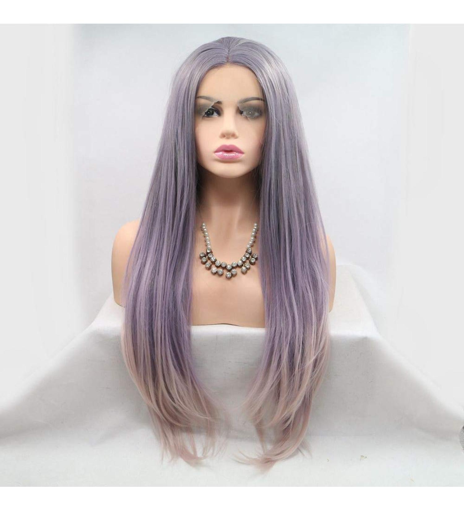Xiweiya Ombre Purple to Pink Wig | 24-Inch Synthetic Lace Front | Heat Resistant Mermaid Style for Women - Buy Online on GoSupps.com