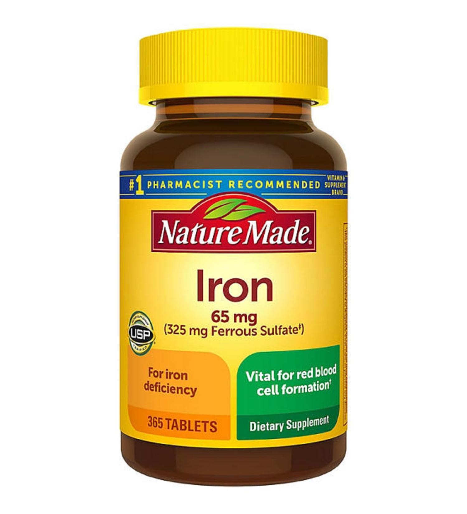 Nature Made Iron 65 mg (from Ferrous Sulfate) Tablets for Red Blood Cell Formation (365 ct.).