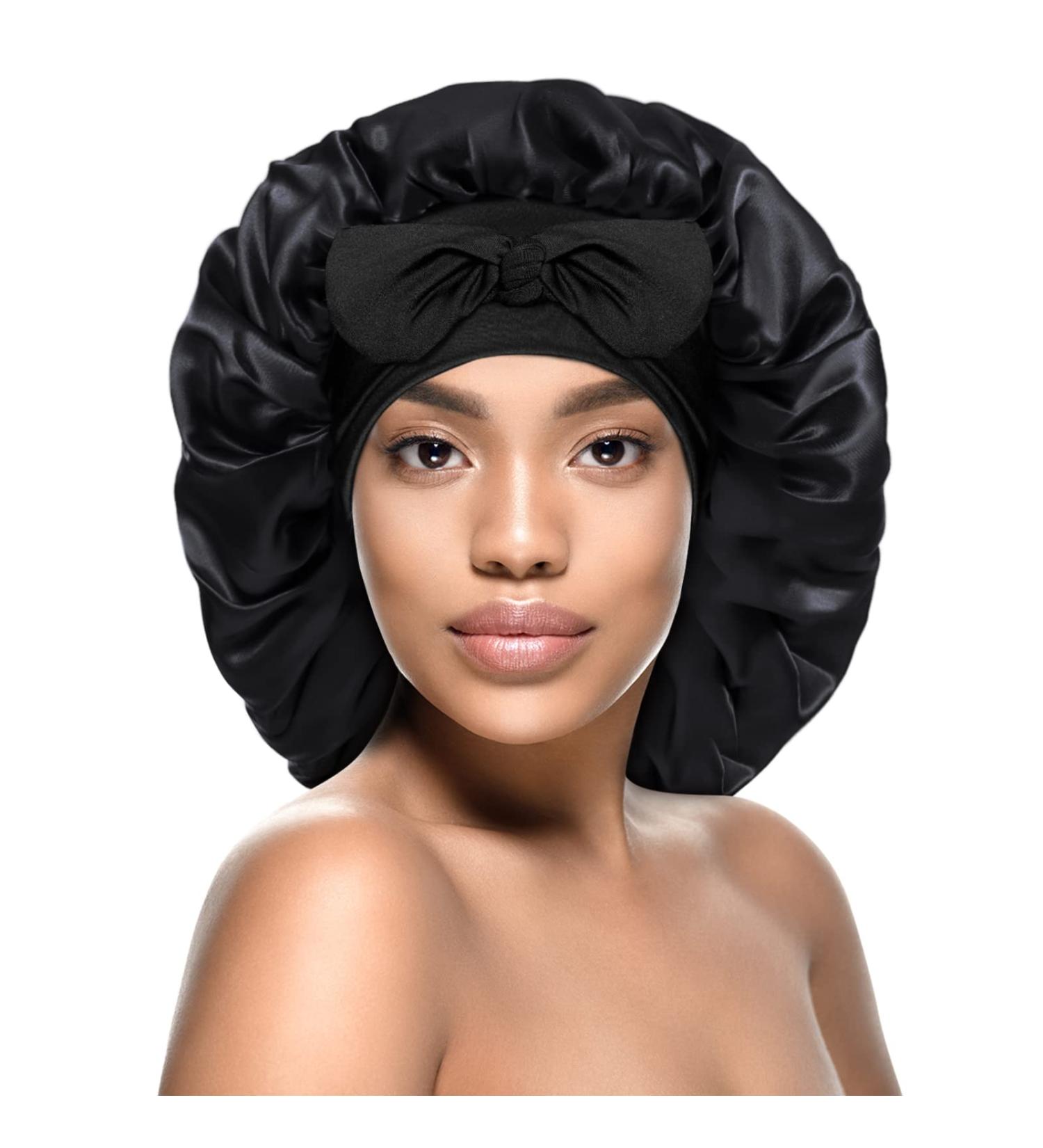 Kenllas Large Satin Silk Bonnet for Women - Black Sleep Cap for Curly Hair Care - Buy Online on GoSupps.com
