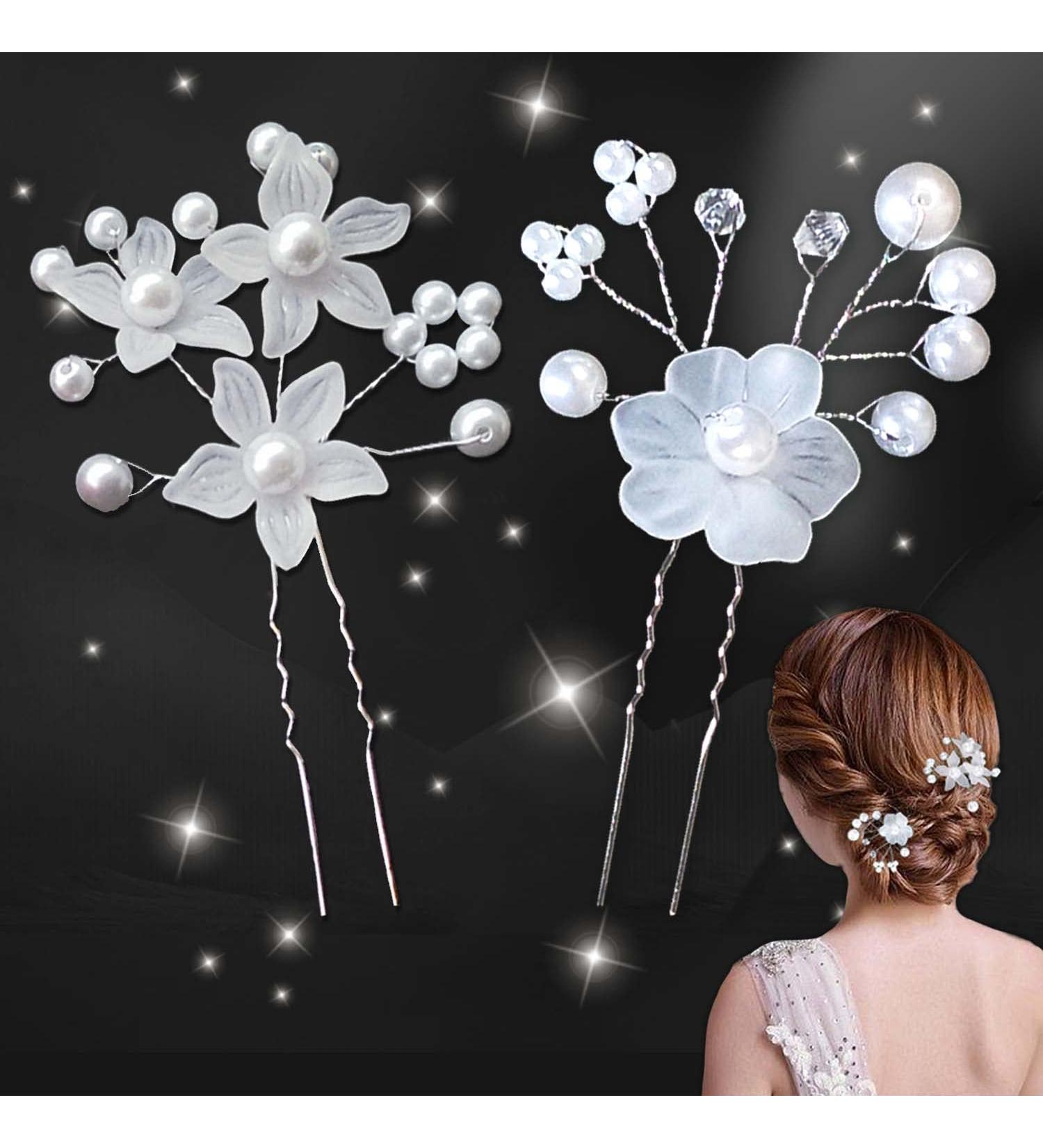2 Pieces Wedding Hair Pins Elegant Bridal Hair Pins White Pearl Hair Pins Wedding Hair Accessories for Brides Bridesmaids Flower Girls Wedding and Ball (Two Styles) - Buy Online on GoSupps.com