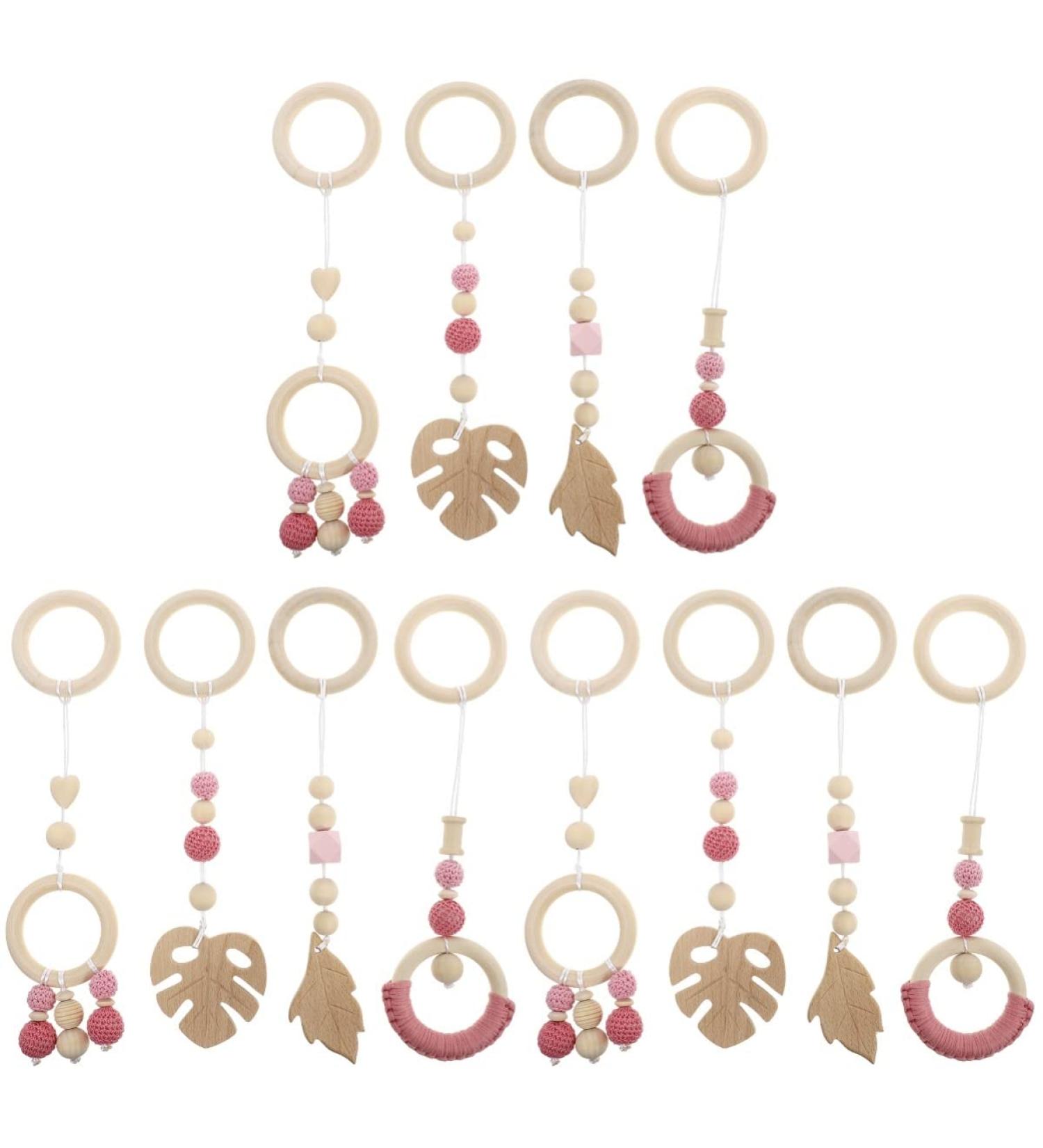Healifty Baby Pink Beech Teething Toys - Set of 12 Bedroom Pendant Adornments for Soothing and Chewing - Baby Shower Gift - Home Decorative Items - Buy Online on GoSupps.com