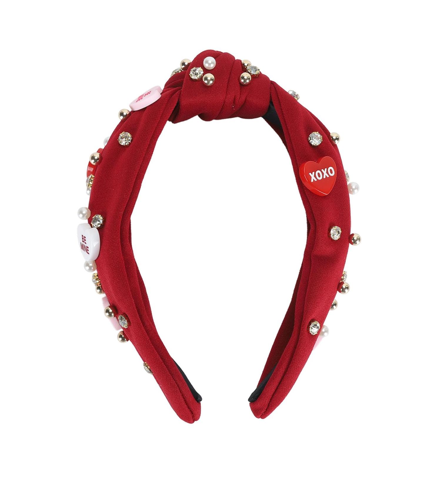 Rhinestone Headband for Women Elegant Jeweled Top Knot Hairband for Valentine Day with Heart Decoration (Dark Red) - Buy Online on GoSupps.com