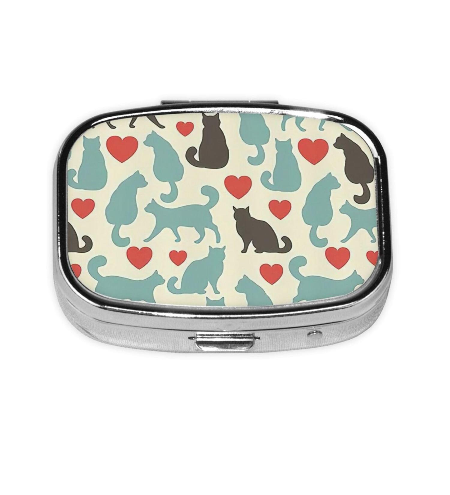 FoRes Happy Walking Kitty Print Travel Pill Organizer | Daily Vitamin Box | Compact 2.2"x1.6"x0.7" | Black | International Shipping Available - Buy Online on GoSupps.com