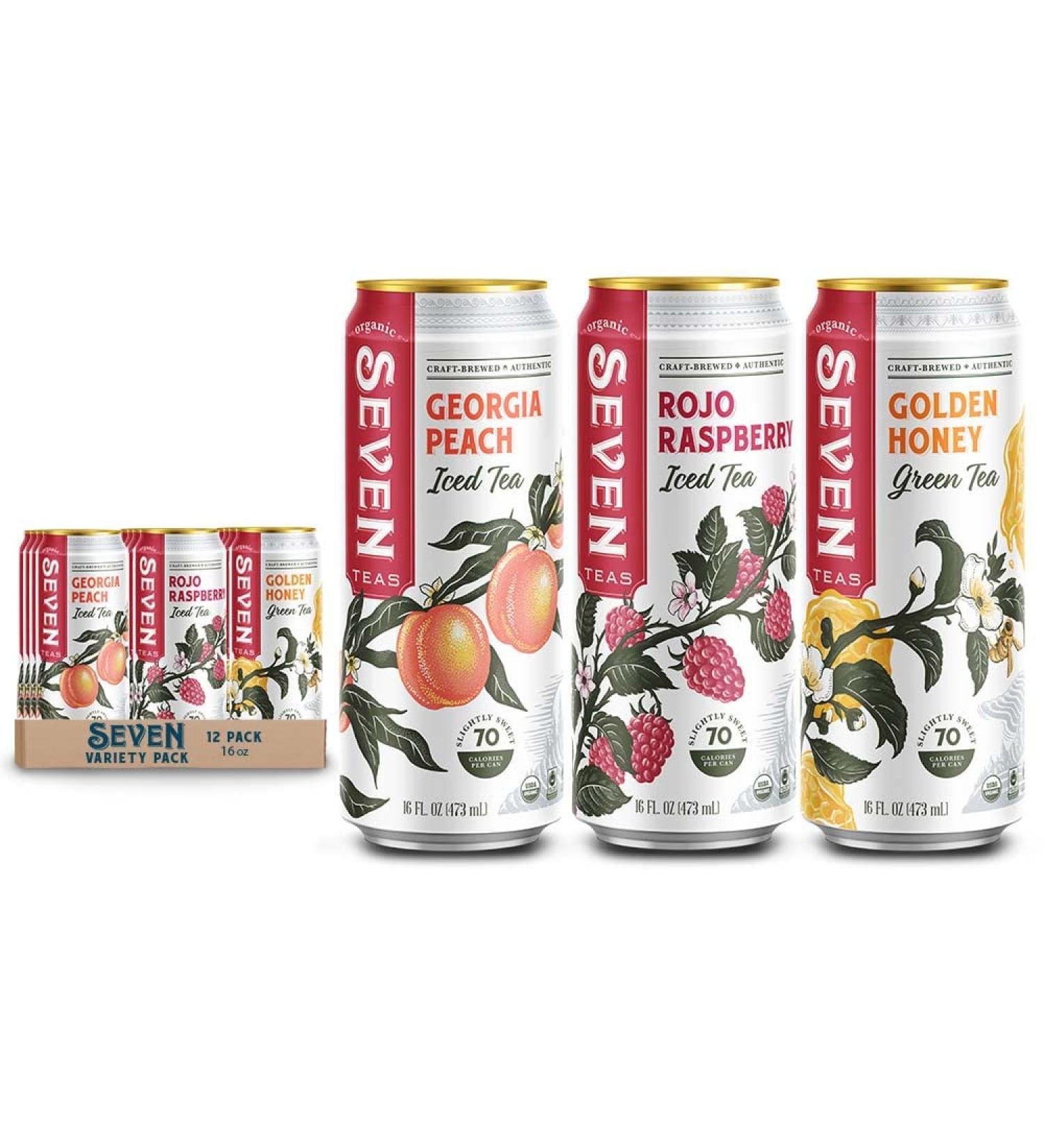 SevenTeas Organic Iced Tea Greatest Hits Variety Pack - 16 OZ (Pack of 12 Cans) - Buy Online on GoSupps.com