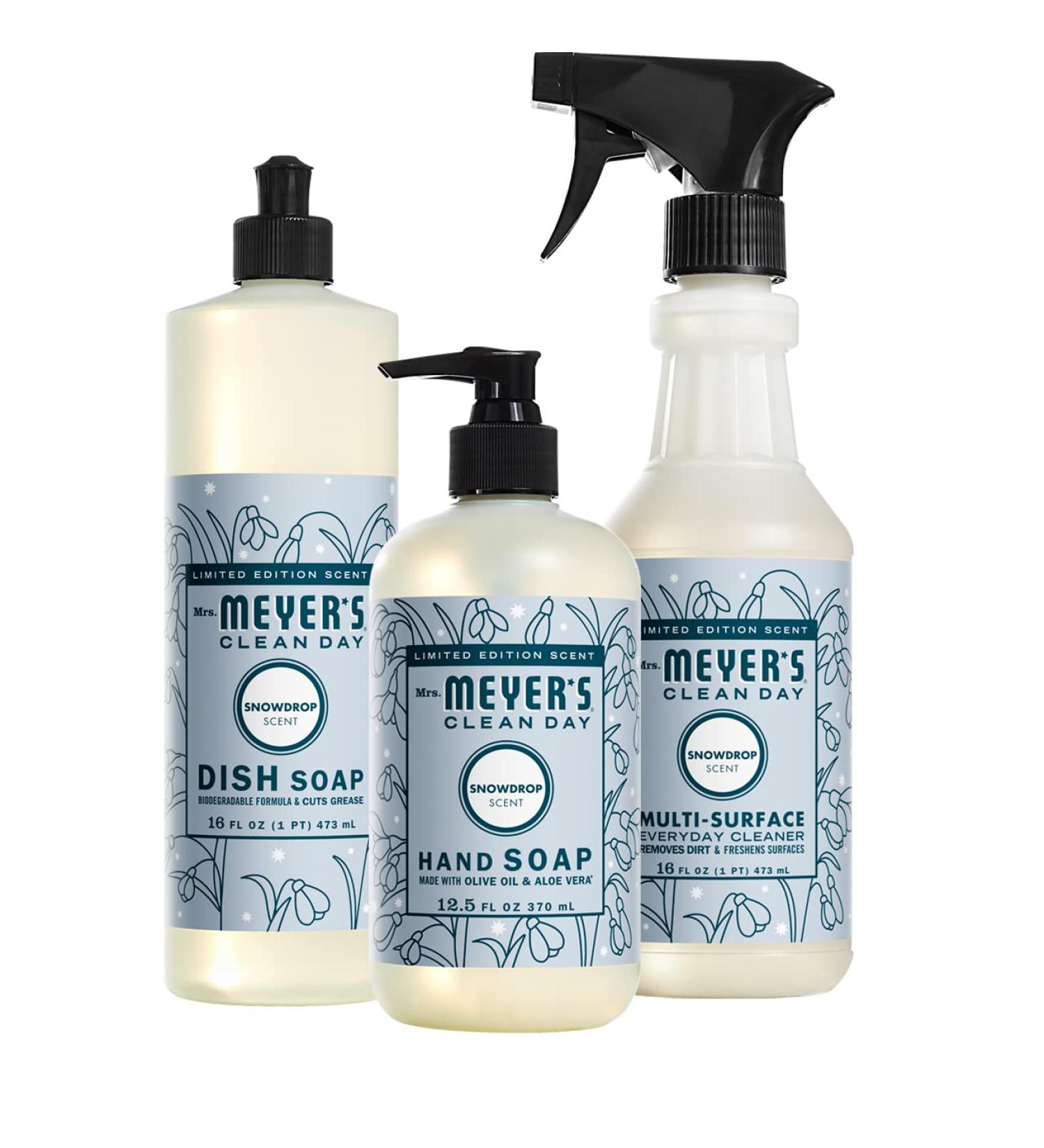 Mrs. Meyer's Kitchen Set - Dish Soap Hand Soap & Multi-Surface Cleaner (3 CT Snowdrop) - Eco-Friendly International Shipping - Buy Online on GoSupps.com