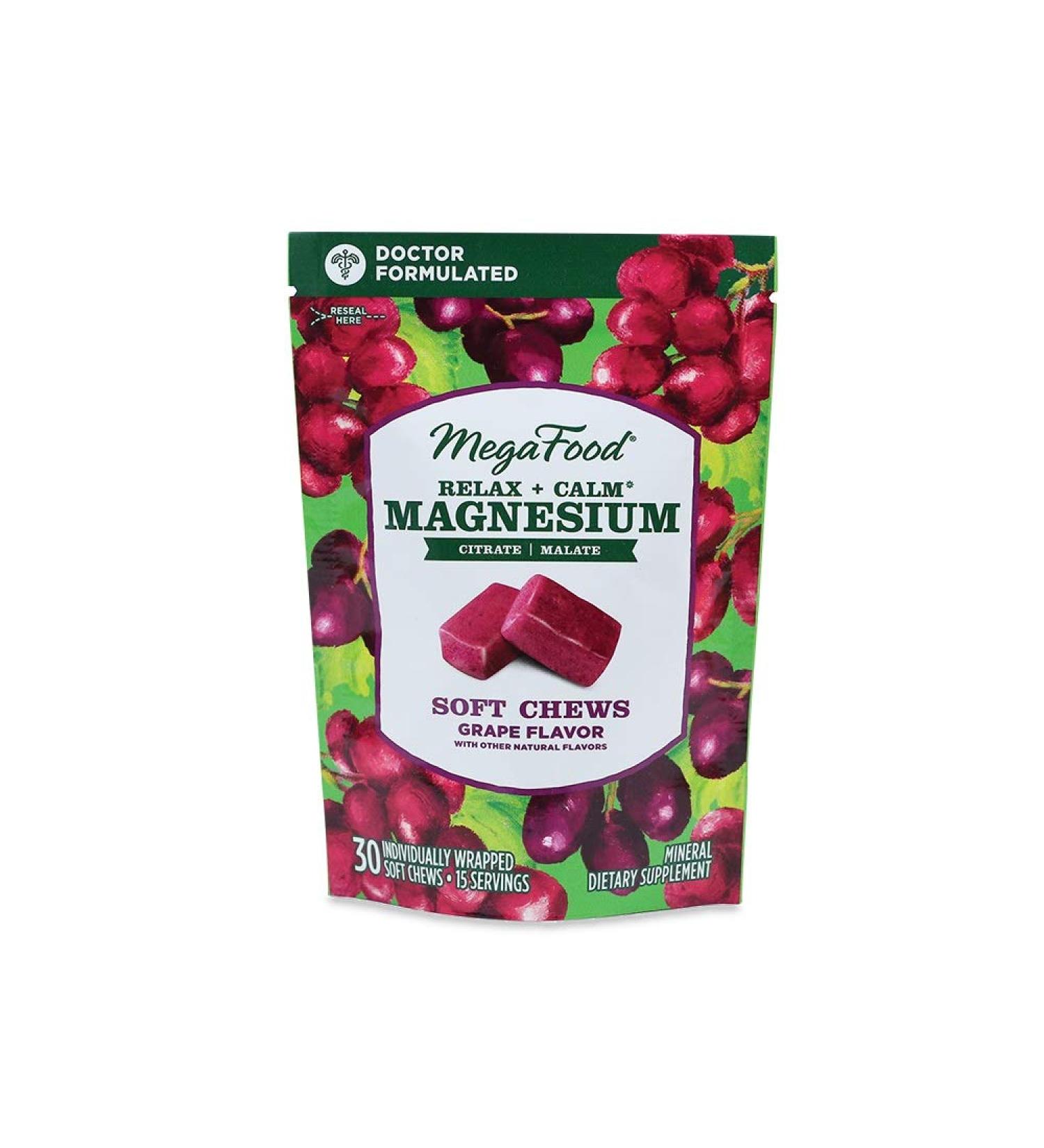 Buy MegaFood Relax + Calm Magnesium Soft Chews - Grape, 30 Individually Wrapped Chews - Buy Online on GoSupps.com