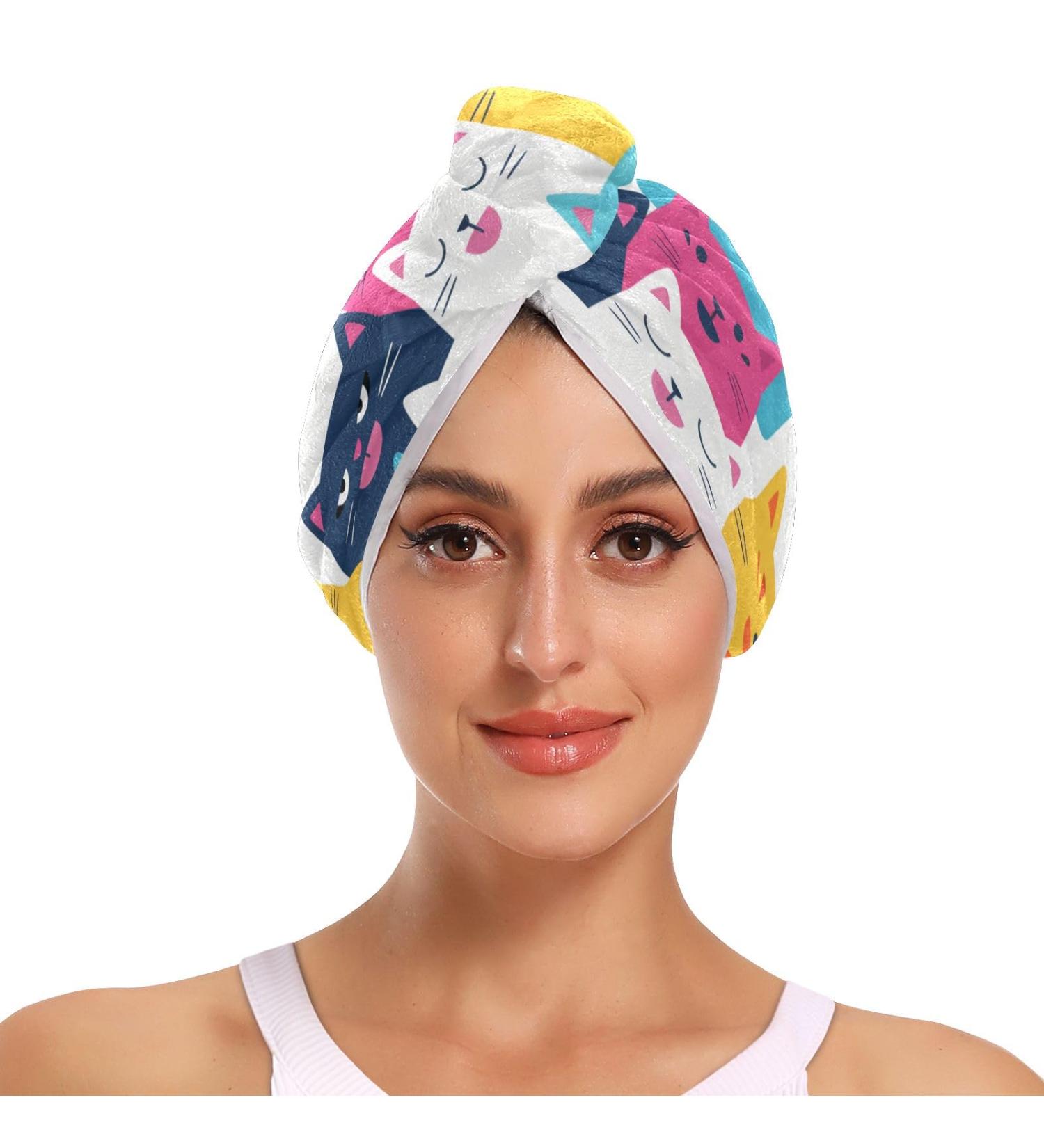 Rainbow Cats Hair Towel 2 Pack - Super Absorbent Quick Drying Turbans for Women & Girls - Buy Online on GoSupps.com