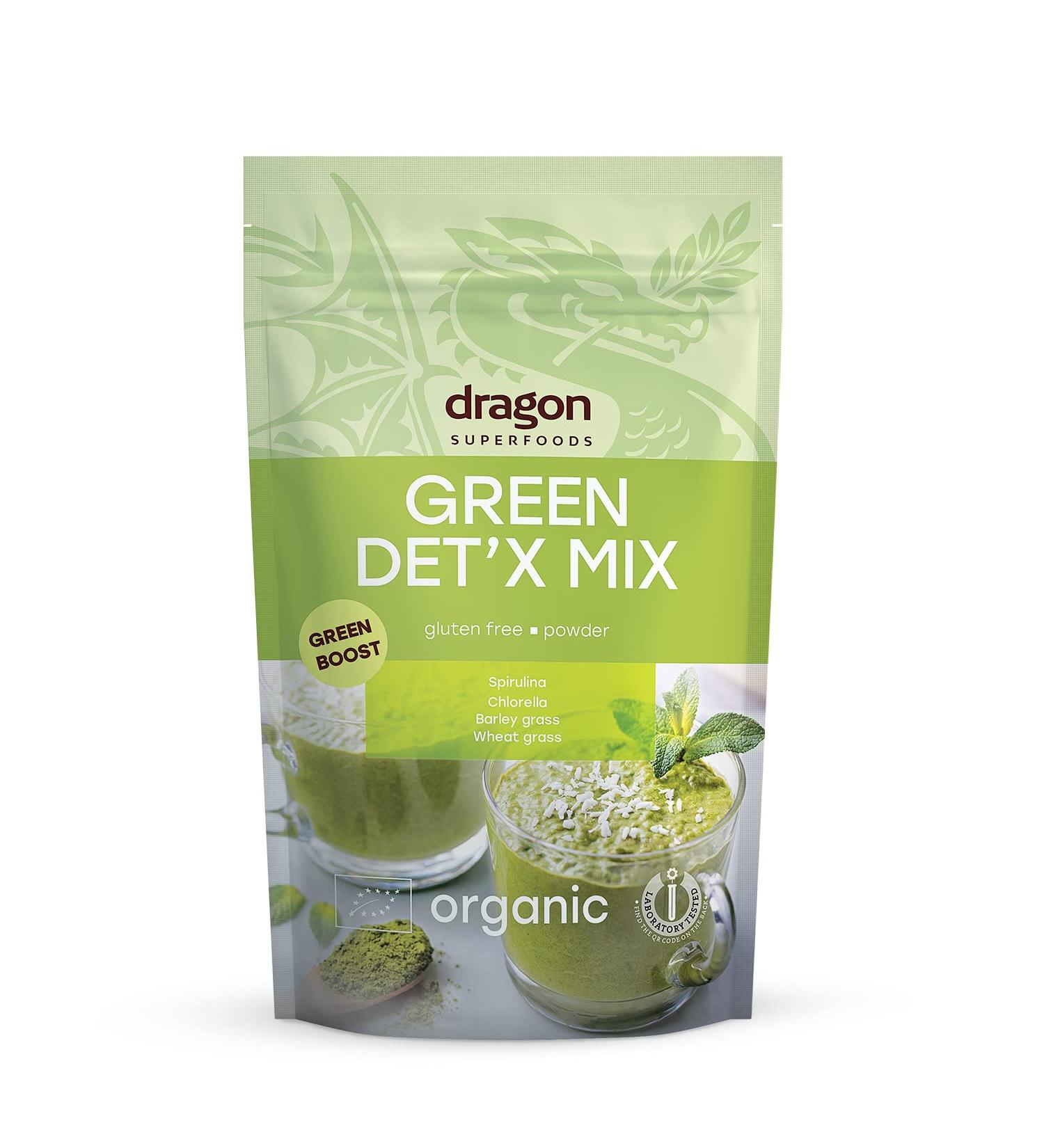  Dragon Superfoods Dragon Superfoods Green Det'x Spirulina Chlorella Barley Grass & Wheat Grass Blend 100% Organic Gluten Free & Vegan - 200g - Buy Online on GoSupps.com