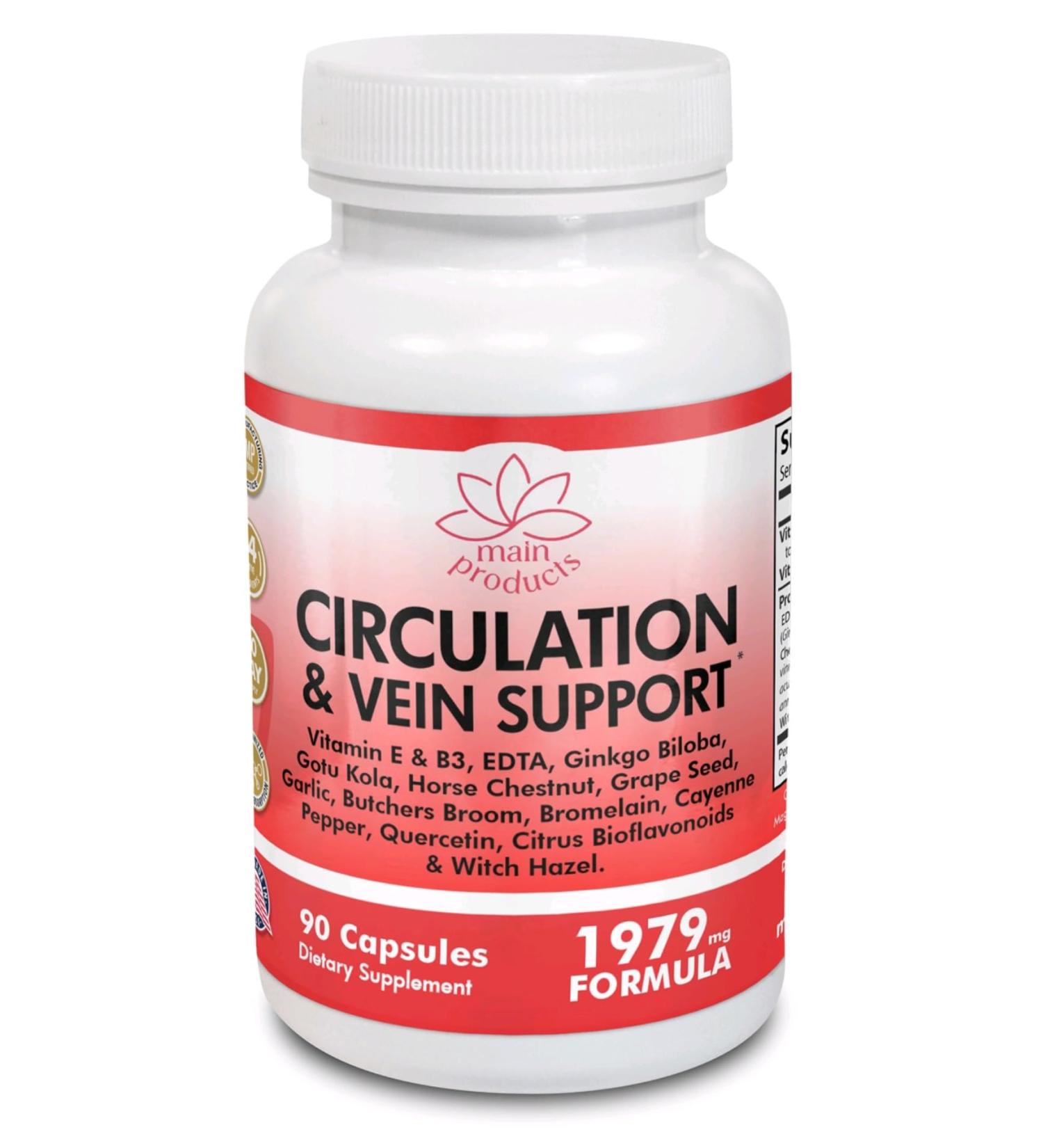 Main Products Circulation and Vein Support 90 Capsules Micronized Process Blood Circulation and Leg Vein Supplements Vascular Support 1979mg Formula. - Buy Online on GoSupps.com