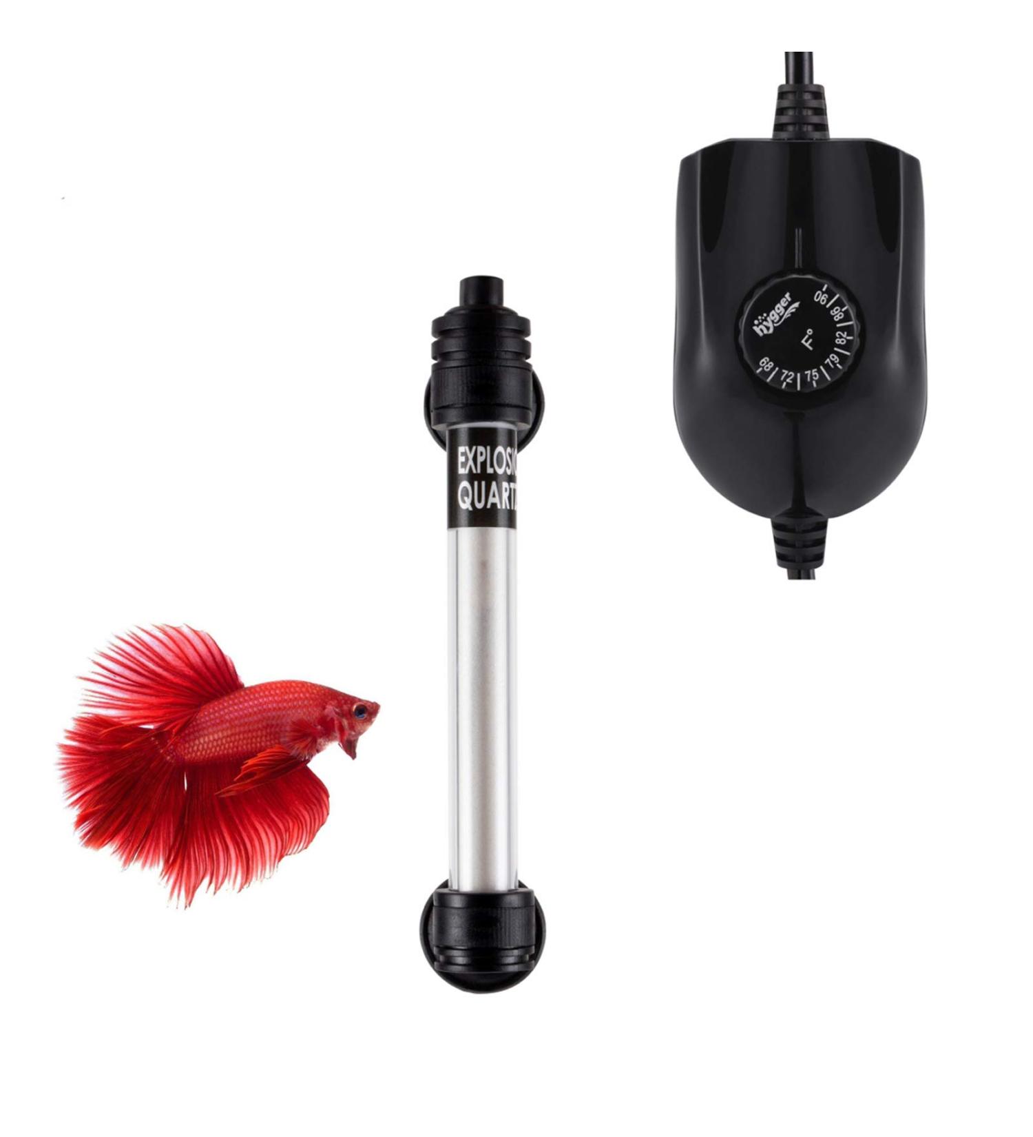 Hygger Mini Inline Quartz Glass Aquarium Heater 50W - Adjustable Submersible Betta Fish Tank Thermostat for 5-15 Gallon Tanks - Buy Online on GoSupps.com