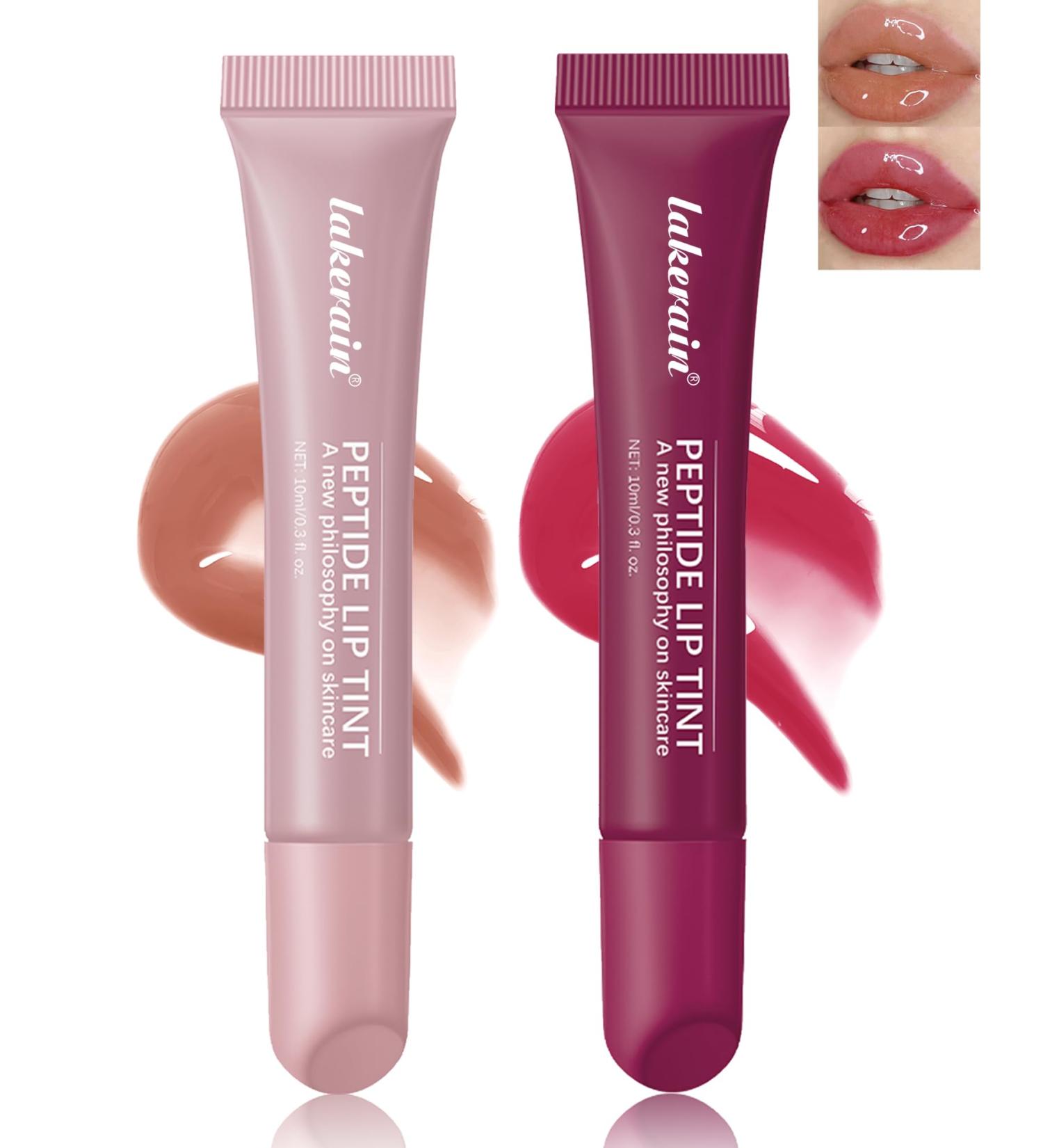 Tinted Lip Balm-2Pcs Rose-Gray Raspberry Peptide Hydrating Lip Tint Moisturizer Jelly Lip Treatment Balm Non-Stick Glow Reviver Lip Care Oil Lip Gloss Christmas Makeup for Women-02+04 #02+#04 - Buy Online on GoSupps.com