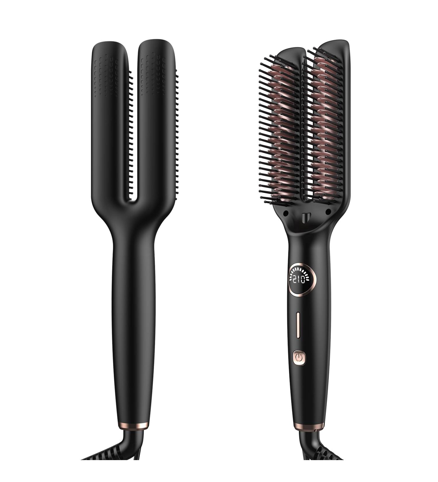 2 in 1 Hair Straightener Brush & Curler - Fast Heating Ceramic Comb Dual Voltage 5 Temp Settings for Global Travel - Buy Online on GoSupps.com