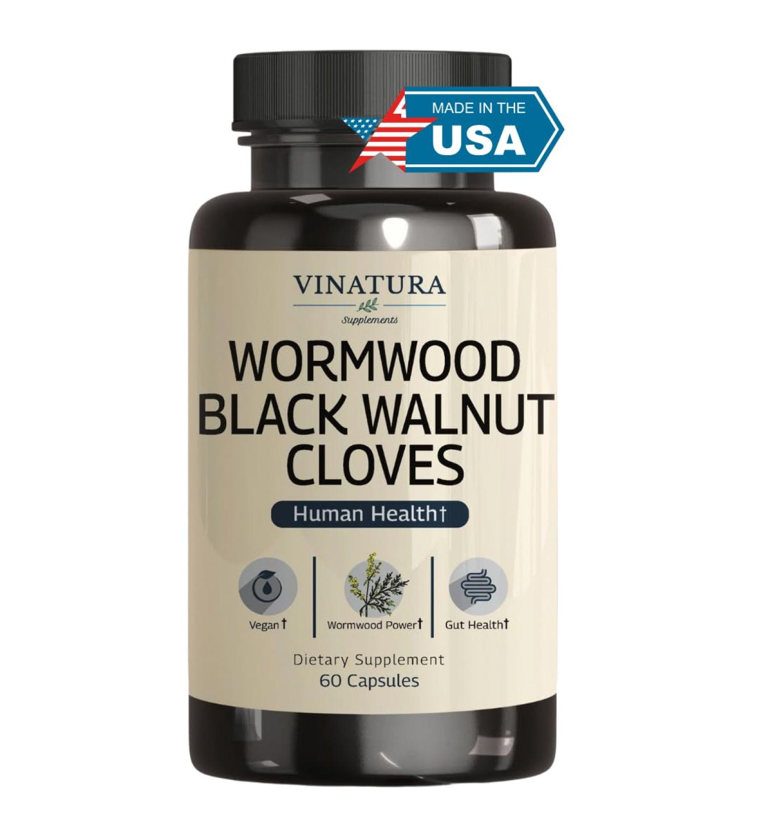 VINATURA Wormwood Black Walnut Clove Capsules - Cleanse Detox Intestinal Guard Formula Supplement for Humans with Wormwood herb Black Walnut Extract Combination 60 Capsules - Buy Online on GoSupps.com