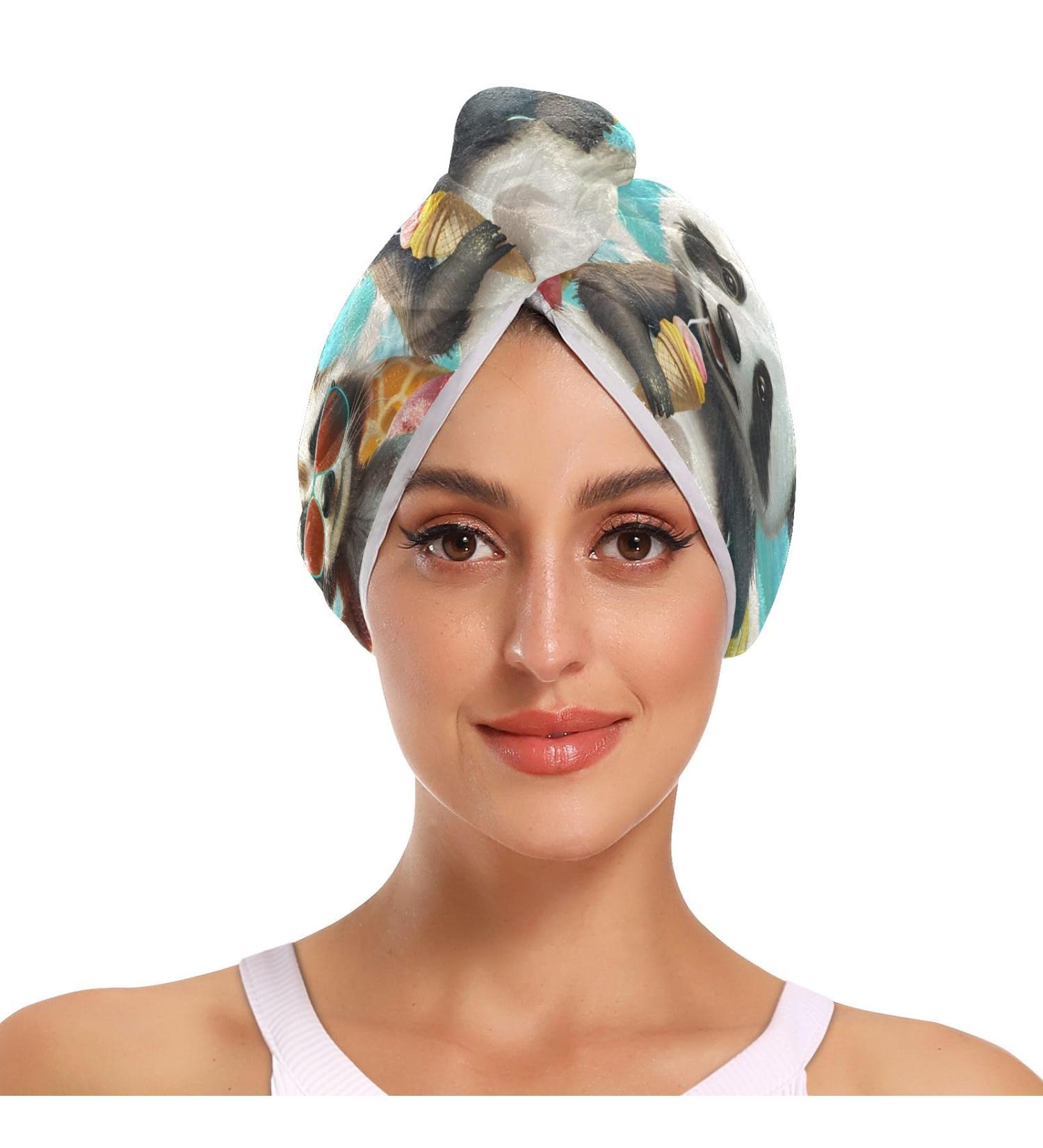 Raccoon Surfer & Sloth Panda Hair Towel 2 Pack | Super Absorbent Quick Dry Turbans for Women & Girls - Buy Online on GoSupps.com