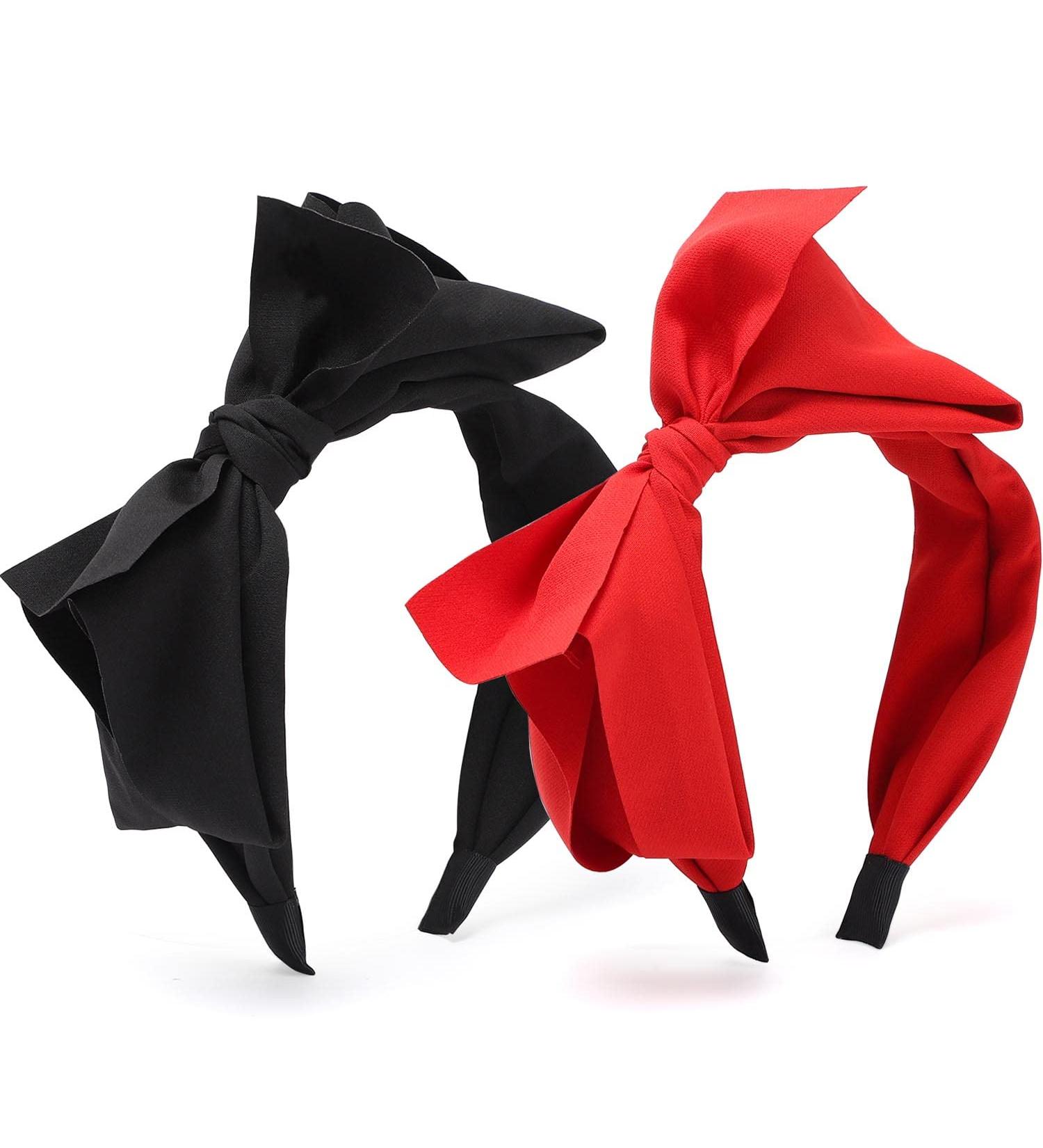 WantGor Bow Headbands for Women - 2 Big Bowknot Hair Hoops - Knotted Wide Turban Headbands - Black Red Hair Accessories - Buy Online on GoSupps.com