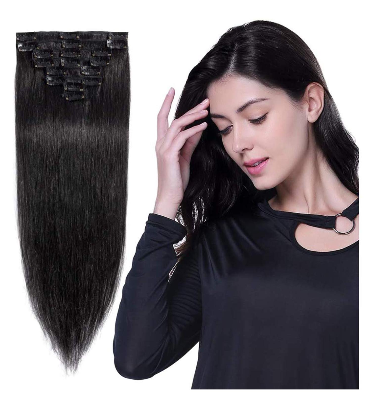 100% Remy Clip-In Hair Extensions - Natural Black 22 Inch Full Head (7 Pieces) - Real Human Hair - Buy Online on GoSupps.com