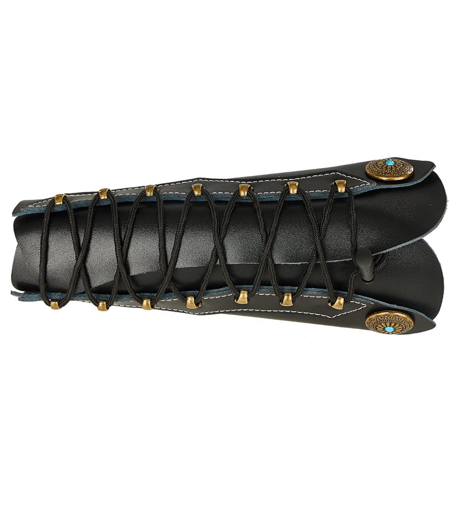 TOPARCHERY Handmade Leather Arm Guard & Shooting Glove - Adjustable for Hunting and Shooting - Medieval Bracer in Black - Buy Online on GoSupps.com