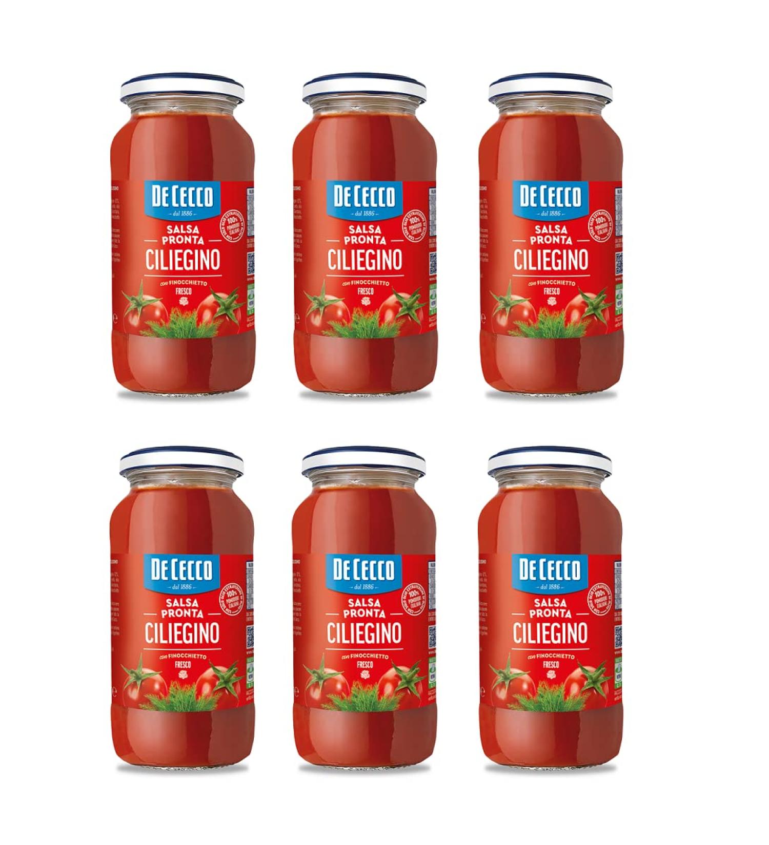 De Cecco Brothers 6x De Cecco Ready Cherry Sauce with Fresh Fennel Tomatensaus Kantenklare saus met verse venkel 300 g